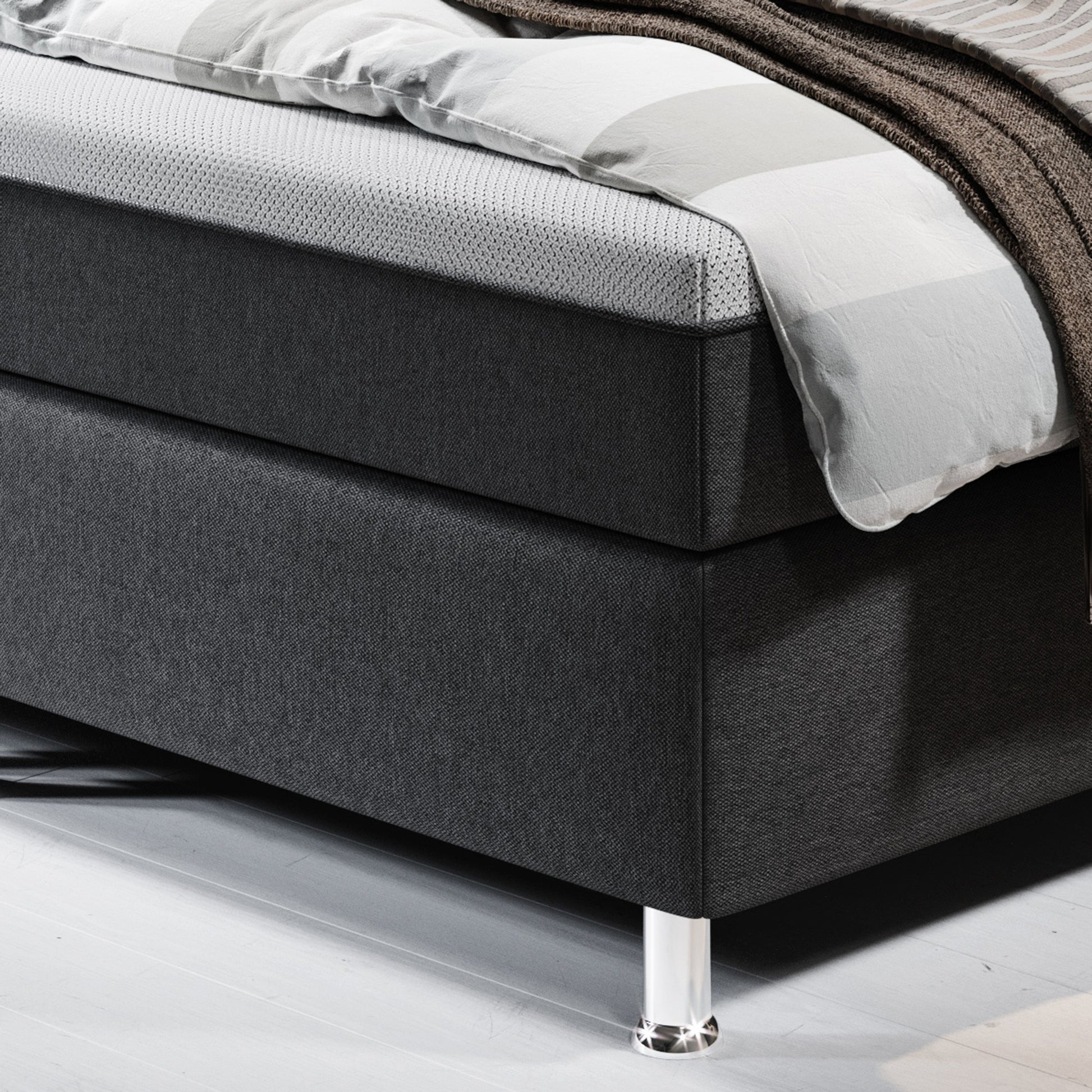 Boxspringbett Rotterdam 180x200 Webstoff Anthrazit mit intergiertem Topper - Interbed