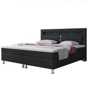 Boxspringbett Milano 180x200 cm Bettkasten Kunstleder Schwarz mit Topper-Optik