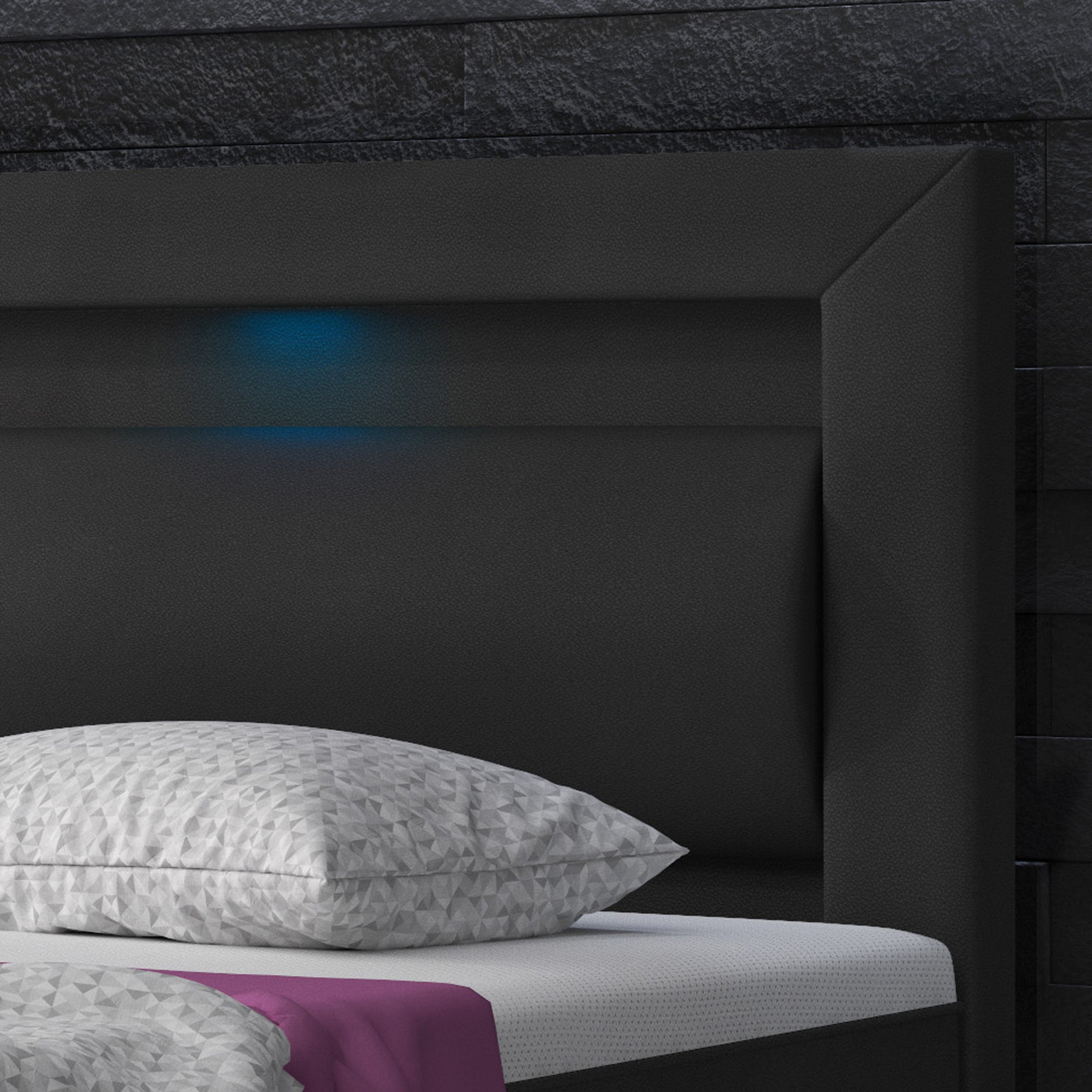 Boxspringbett Milano 180x200 cm Bettkasten Kunstleder Schwarz mit Topper-Optik