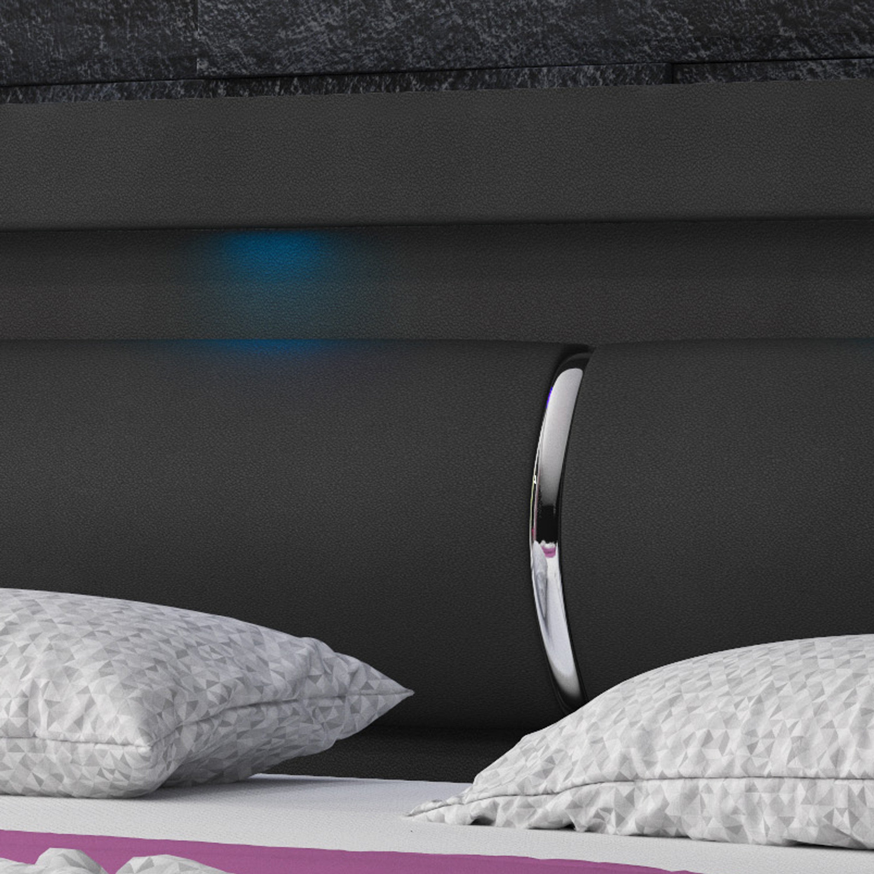Boxspringbett Milano 180x200 cm Bettkasten Kunstleder Schwarz mit Topper-Optik