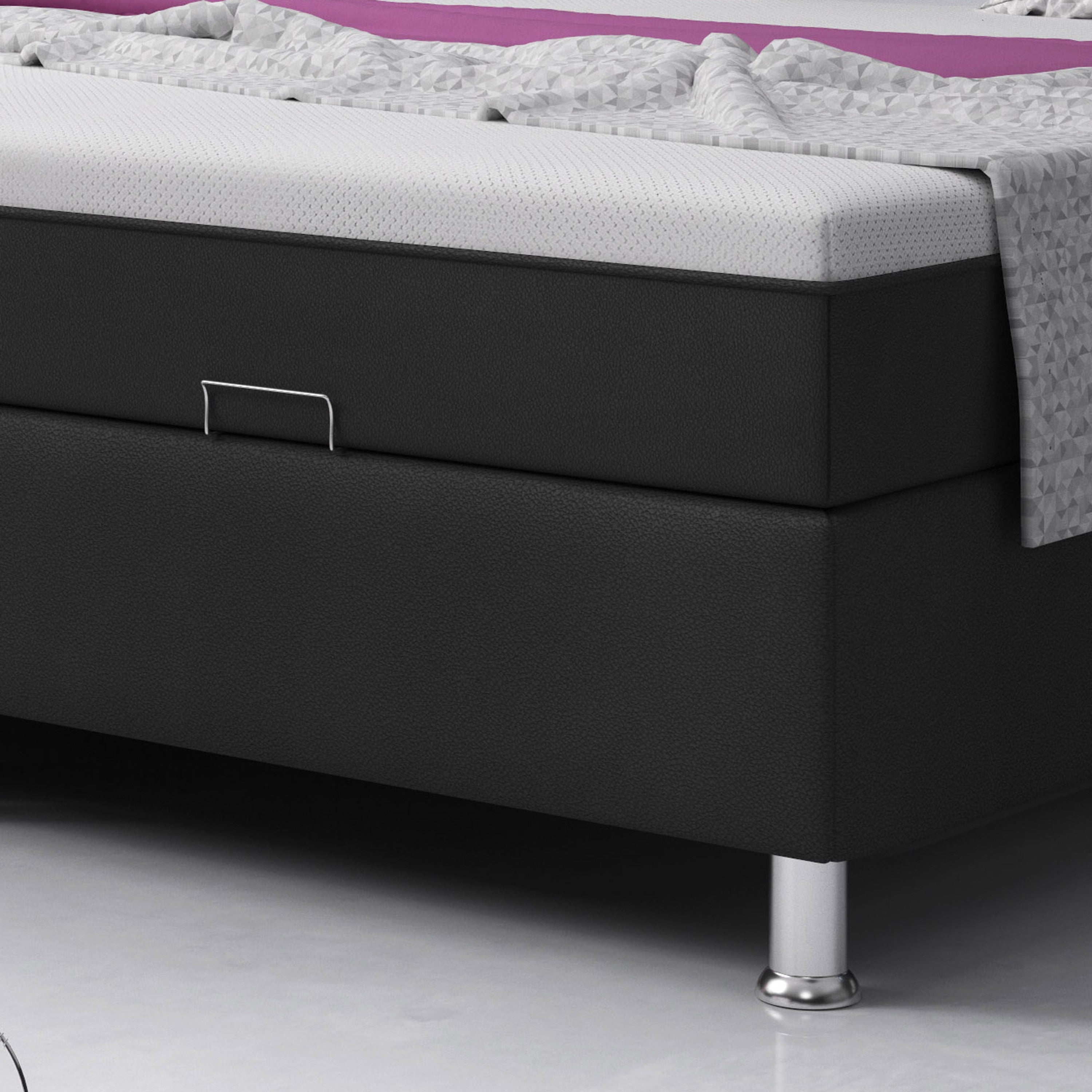 Boxspringbett Milano 180x200 cm Bettkasten Kunstleder Schwarz mit Topper-Optik