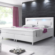 Boxspringbett Milano 180x200 Bettkasten Kunstleder Weiss TYP 6 mit integriertem Topper - Interbed