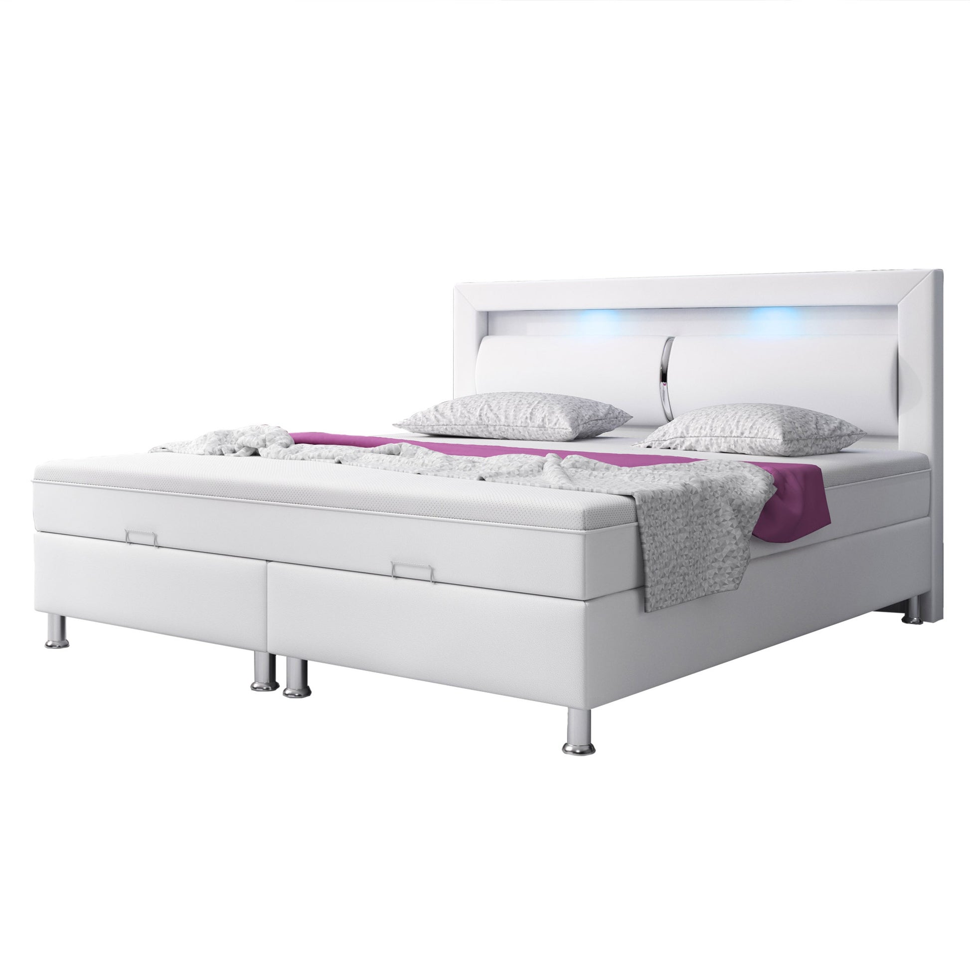 Boxspringbett Milano 180x200 Bettkasten Kunstleder Weiss TYP 6 mit integriertem Topper - Interbed