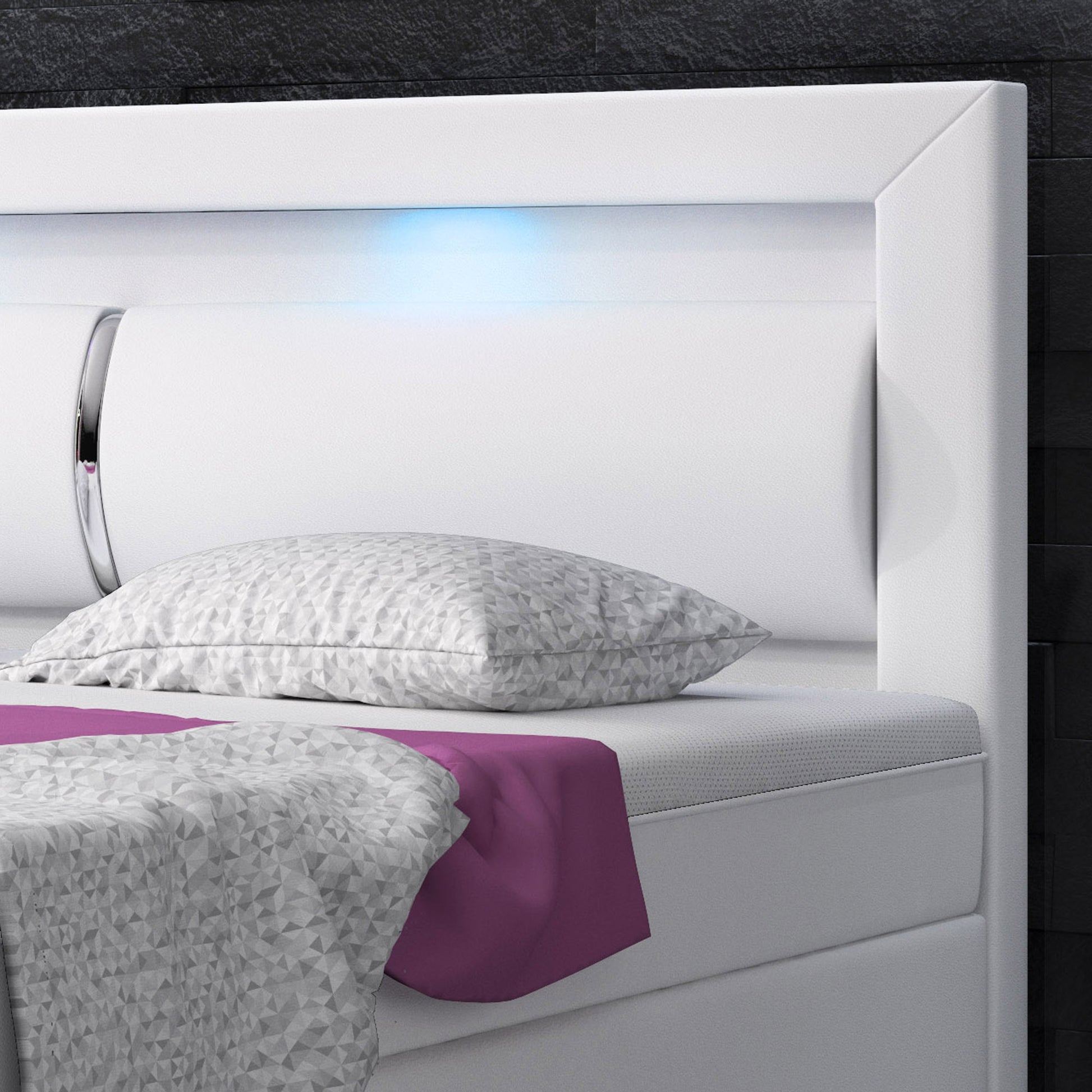 Boxspringbett Milano 180x200 Bettkasten Kunstleder Weiss TYP 6 mit integriertem Topper - Interbed