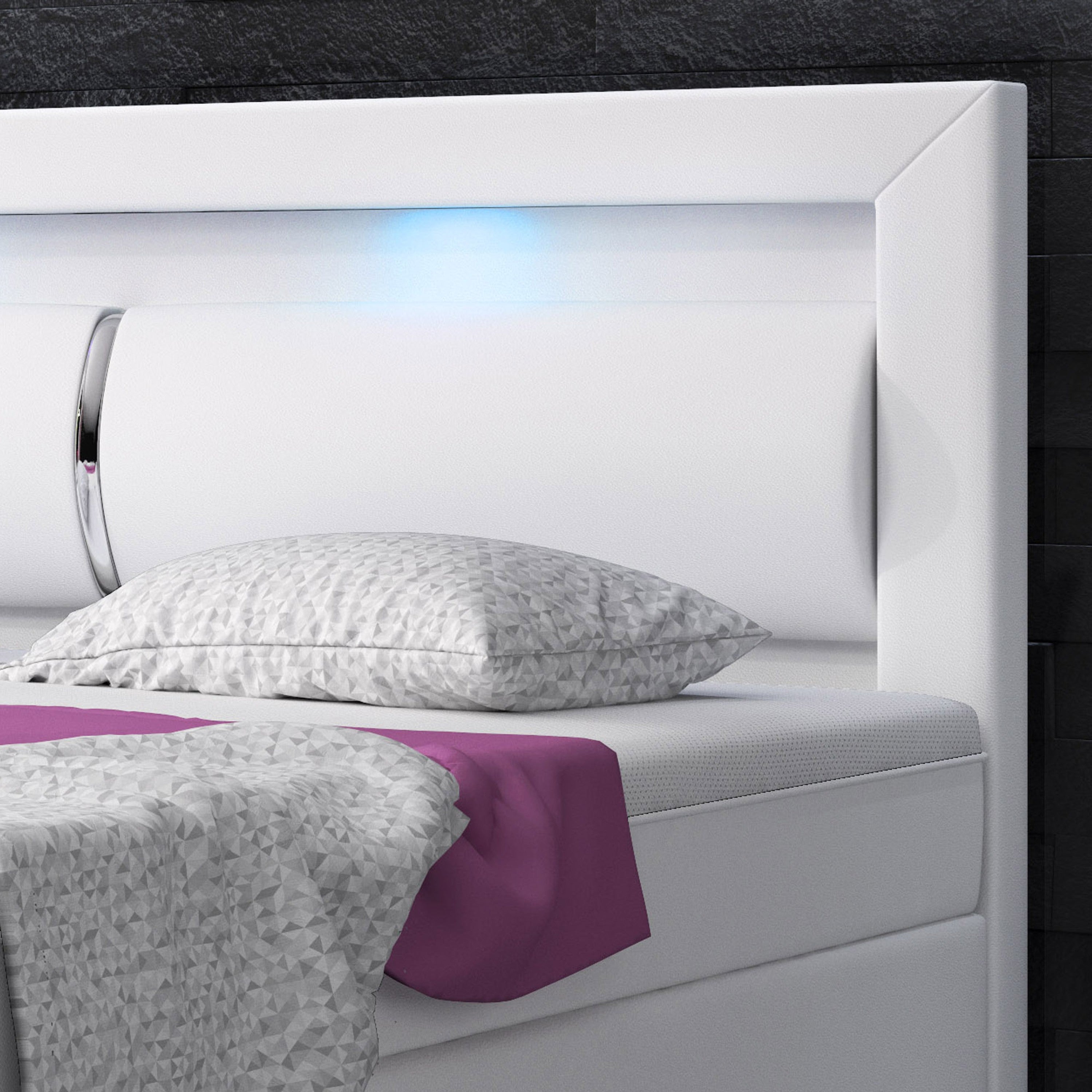 Boxspringbett Milano 180x200 Bettkasten Kunstleder Weiss TYP 6 mit integriertem Topper - Interbed