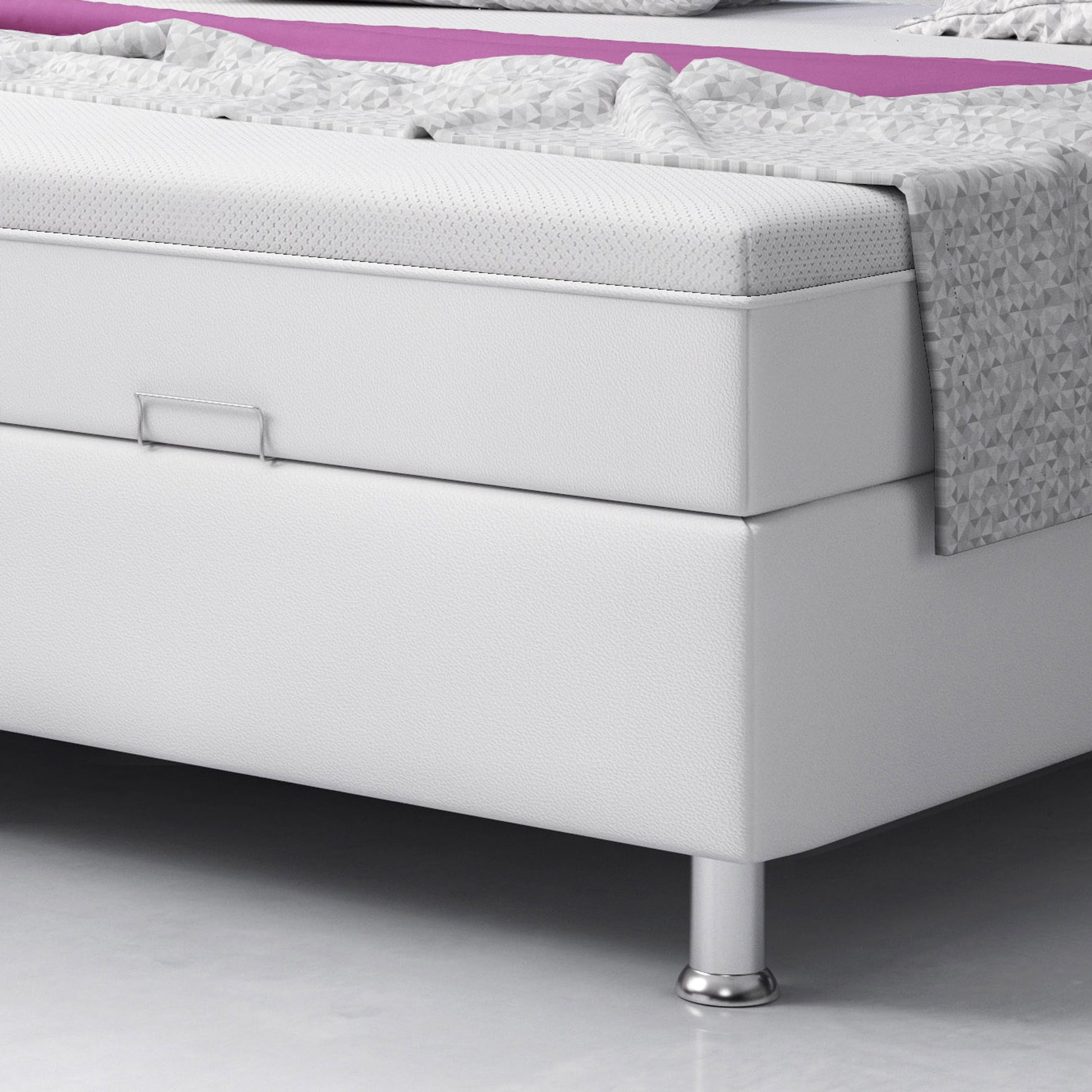 Boxspringbett Milano 180x200 Bettkasten Kunstleder Weiss TYP 6 mit integriertem Topper - Interbed