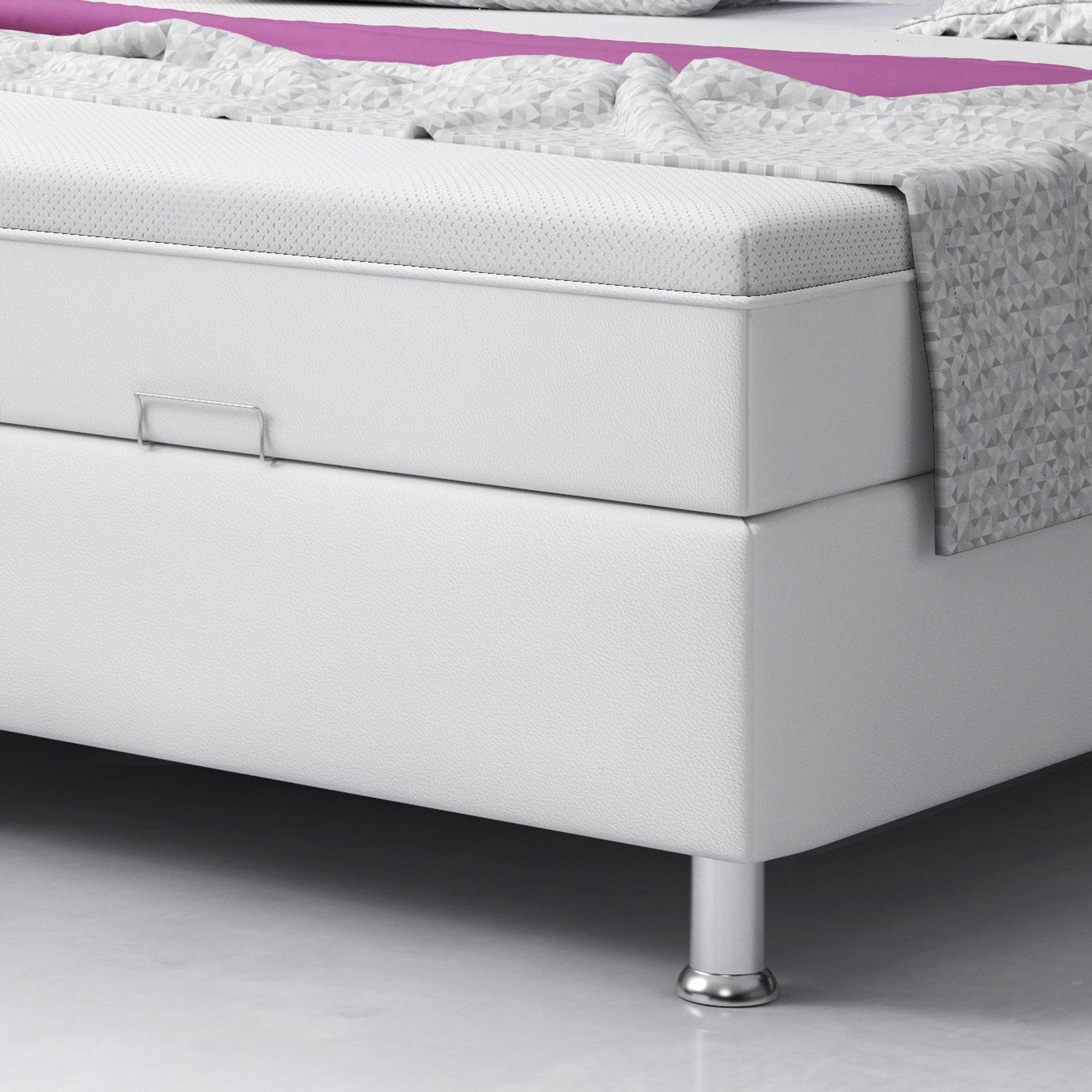 Boxspringbett Milano 180x200 Bettkasten Kunstleder Weiss TYP 6 mit integriertem Topper - Interbed