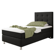 Boxspringbett Köln Plus 90x200 cm Webstoff Schwarz mit Topper-Optik
