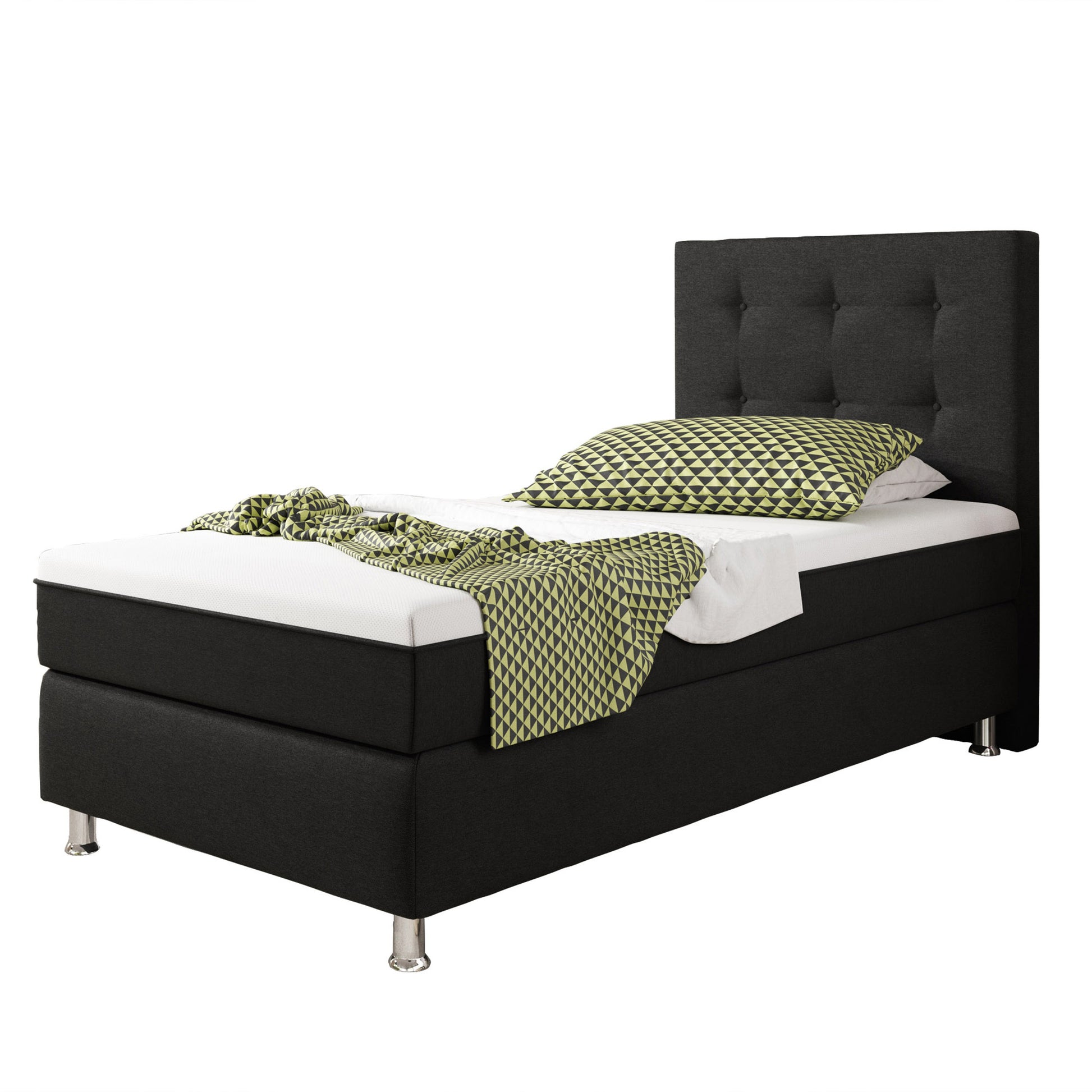 Boxspringbett KN0019 90x200 cm Webstoff Schwarz mit Topper-Optik - Interbed
