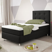 Boxspringbett KN0019 90x200 cm Webstoff Schwarz mit Topper-Optik - Interbed