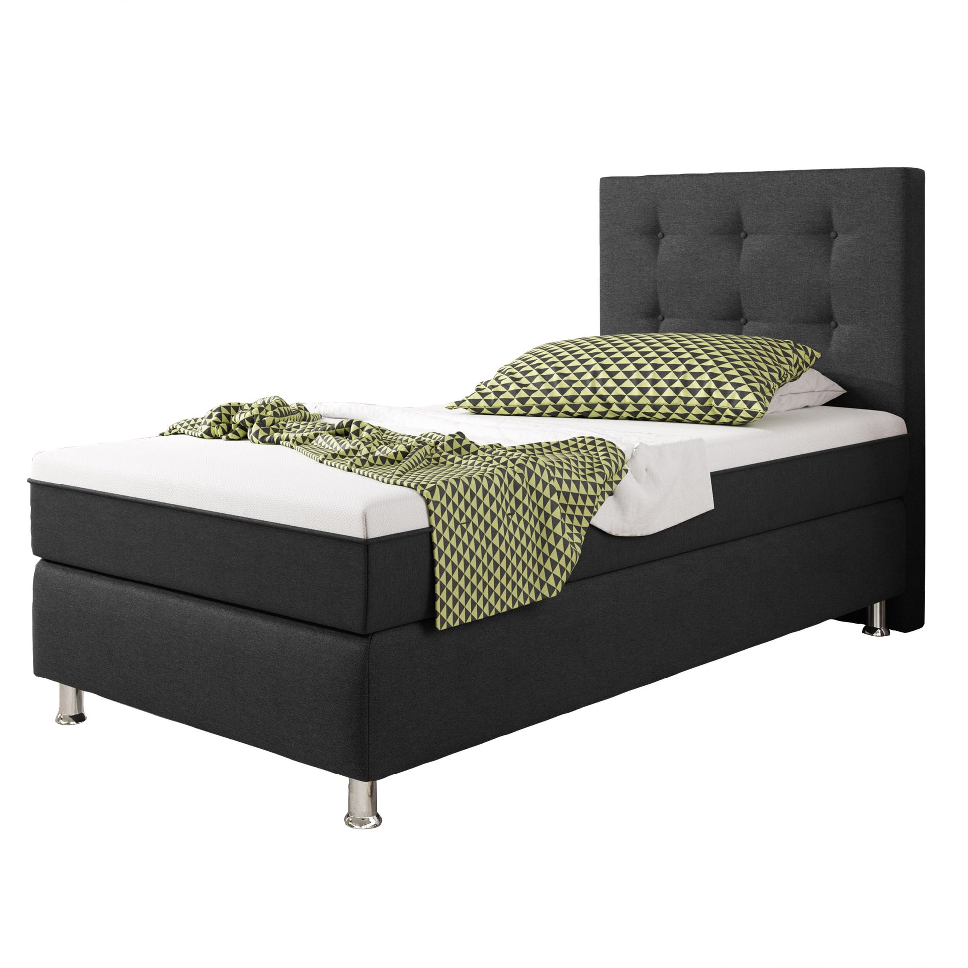 Boxspringbett KN0020 90x200 cm Webstoff Anthrazit mit Topper-Optik - Interbed
