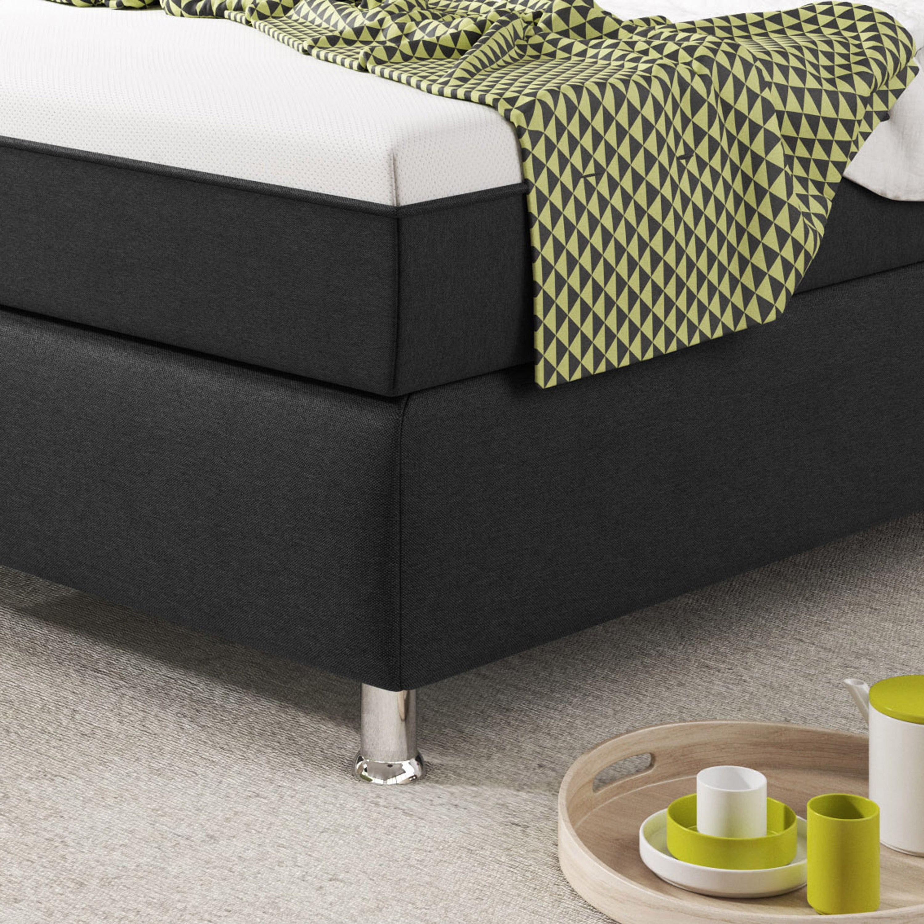 Boxspringbett Köln Plus 90x200 cm Webstoff Anthrazit mit Topper-Optik