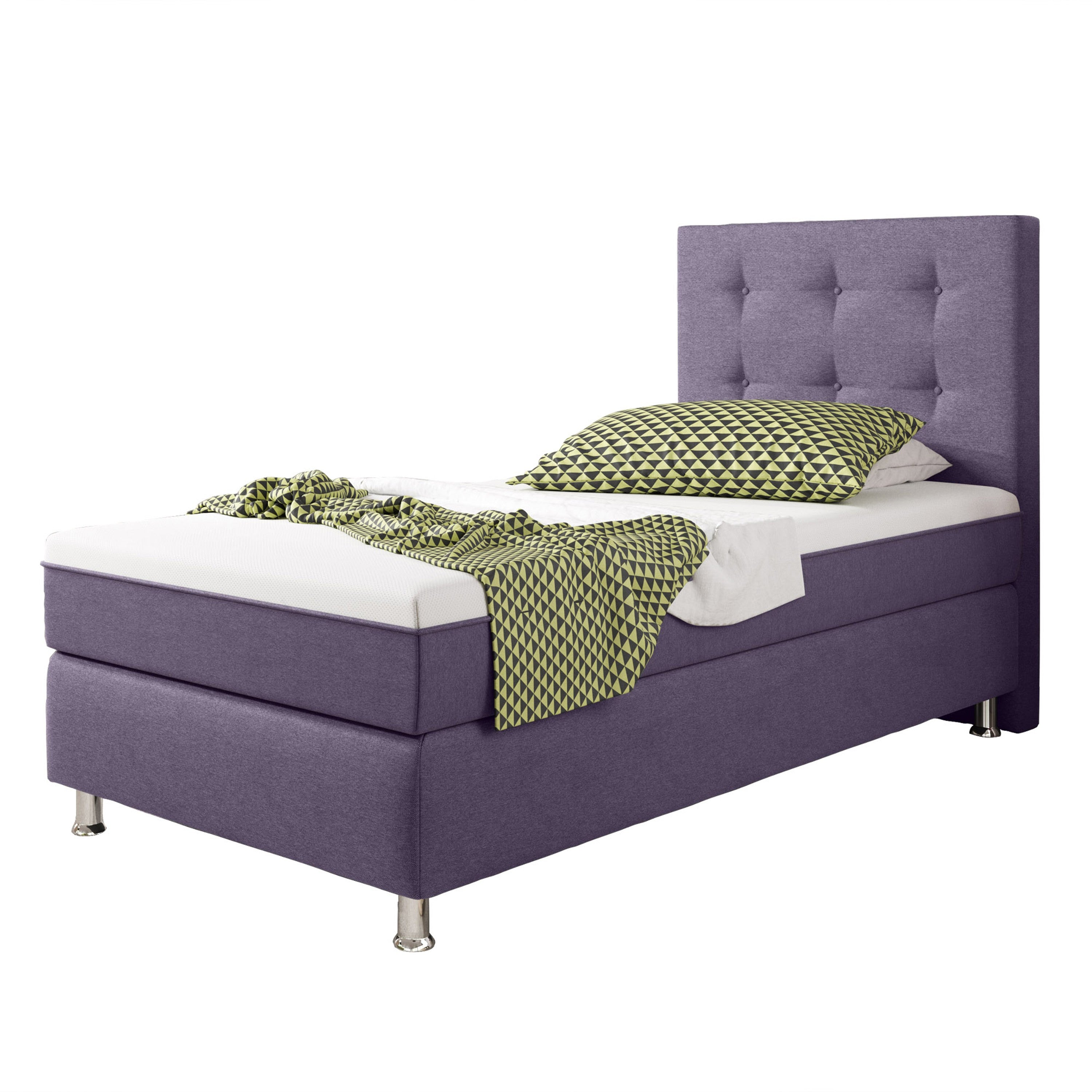 Boxspringbett KN0021 90x200 cm Webstoff Lila mit Topper-Optik - Interbed