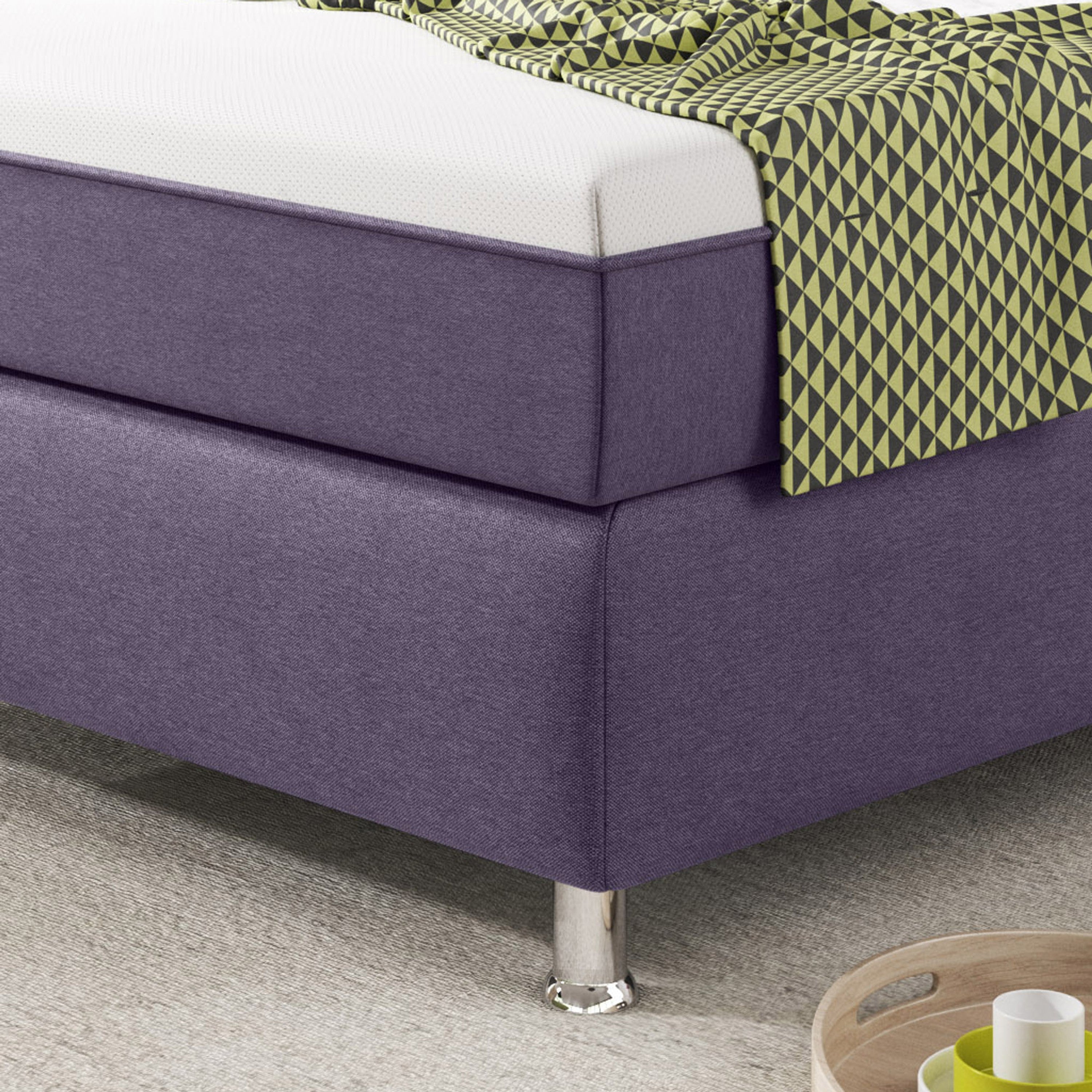 Boxspringbett Köln Plus 90x200 cm Webstoff Lila mit Topper-Optik