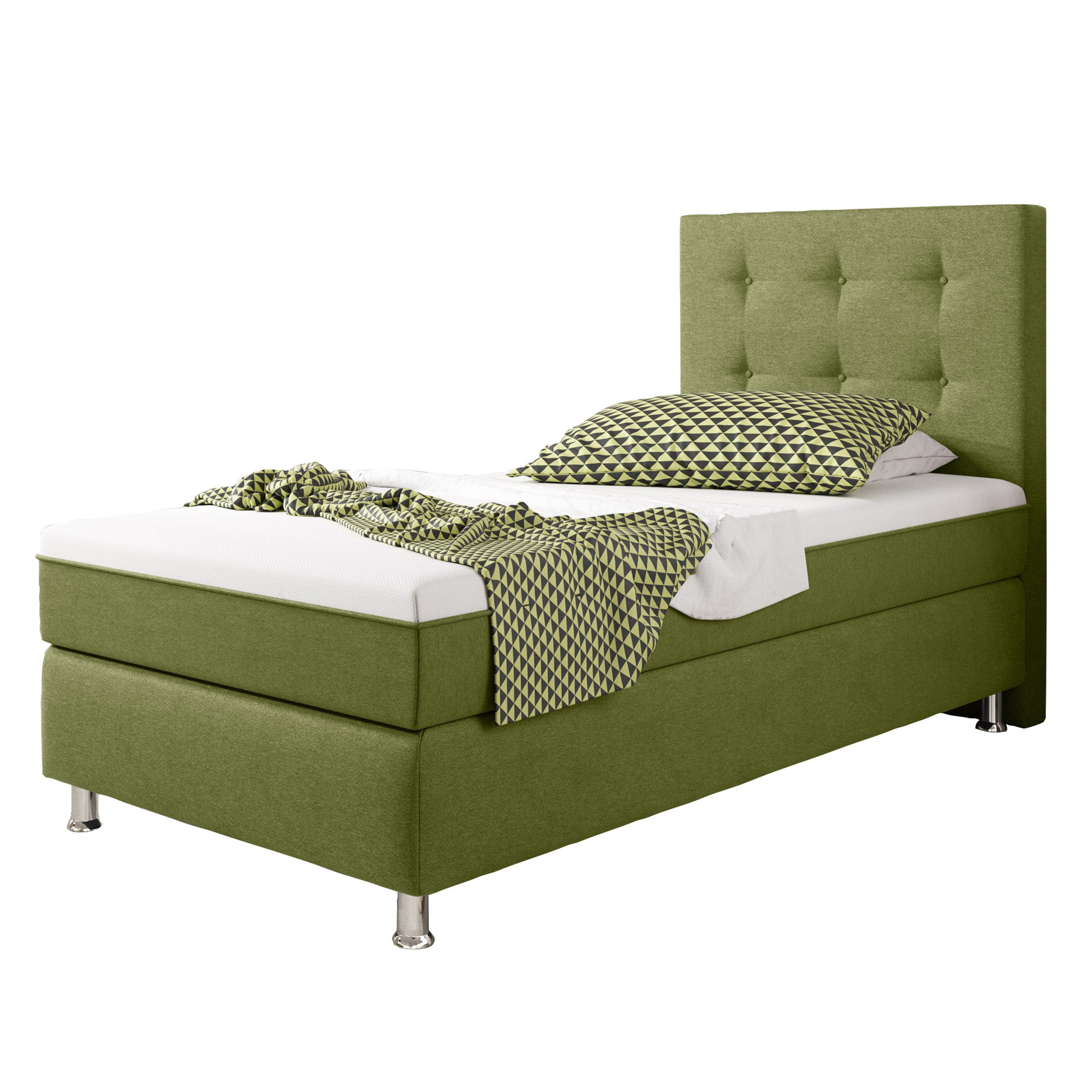 Boxspringbett KN0022 90x200 cm Webstoff Grün mit Topper-Optik - Interbed