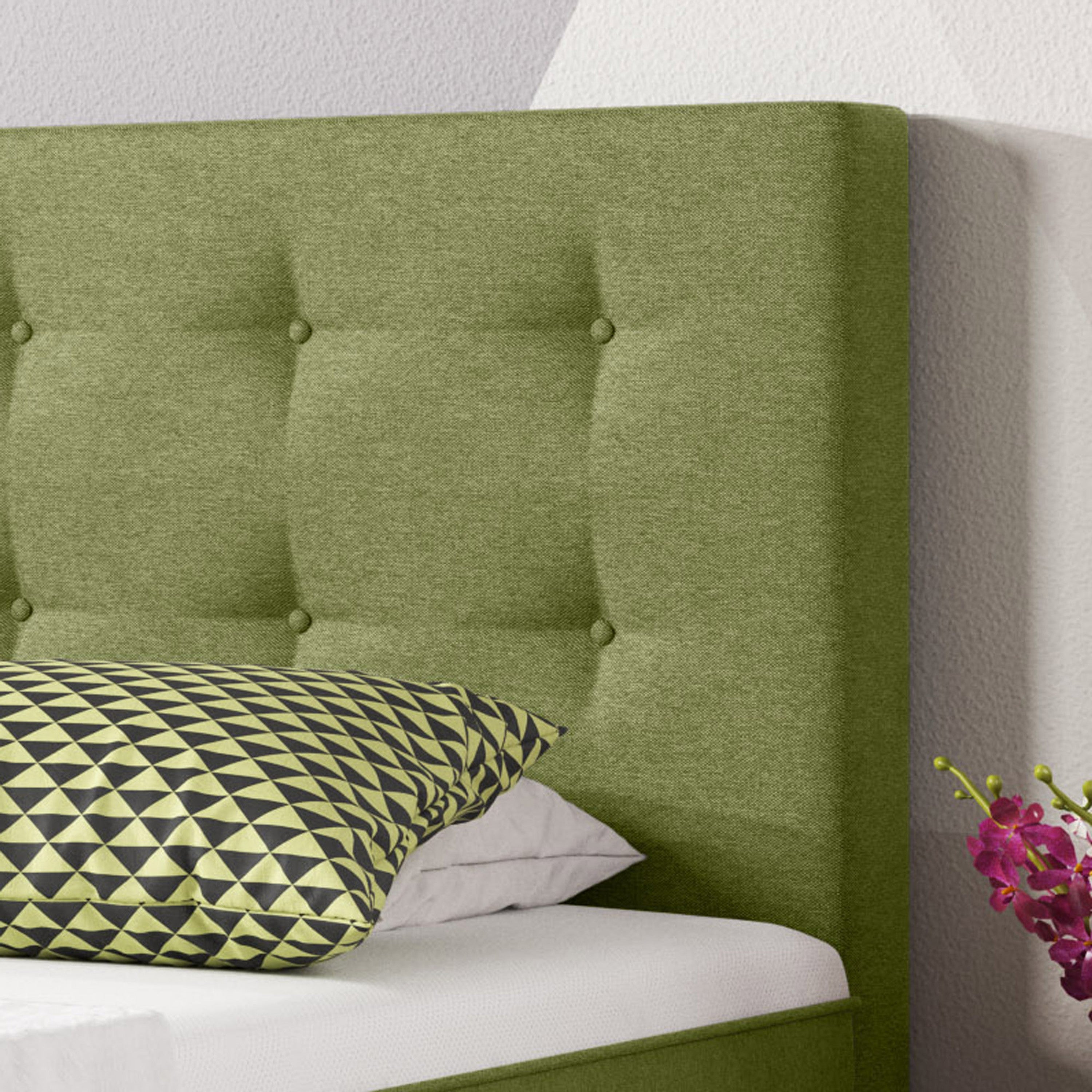 Boxspringbett KN0022 90x200 cm Webstoff Grün mit Topper-Optik - Interbed