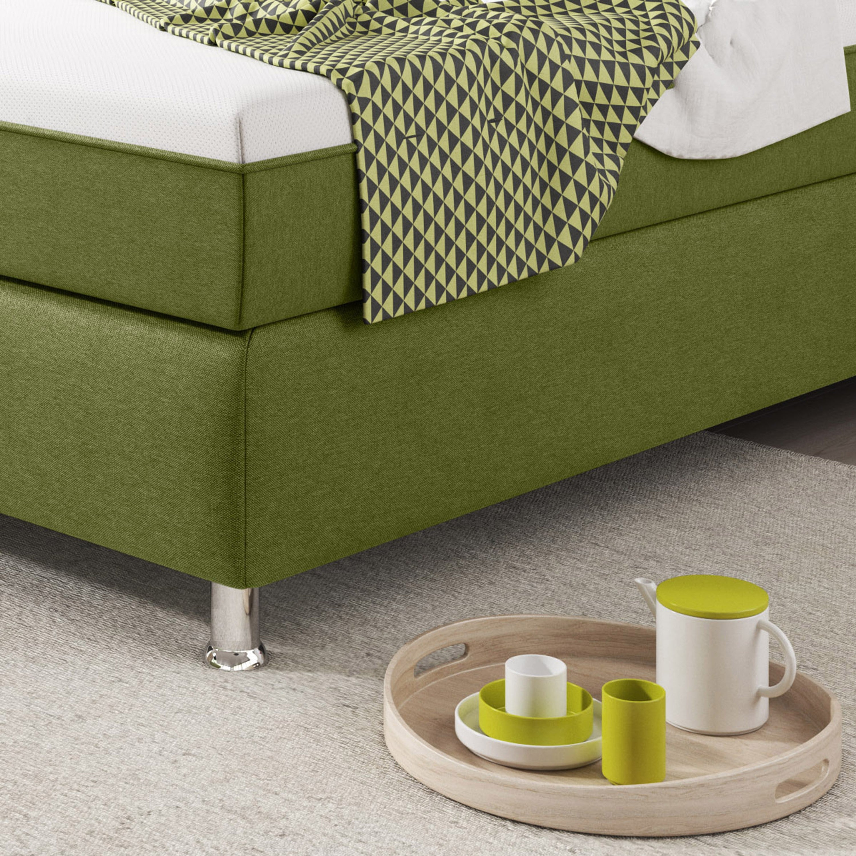 Boxspringbett Köln Plus 90x200 cm Webstoff Grün mit Topper-Optik