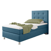 Boxspringbett Köln Plus 90x200 cm Webstoff Blau mit Topper-Optik