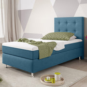 Boxspringbett Köln Plus 90x200 cm Webstoff Blau mit Topper-Optik - Interbed