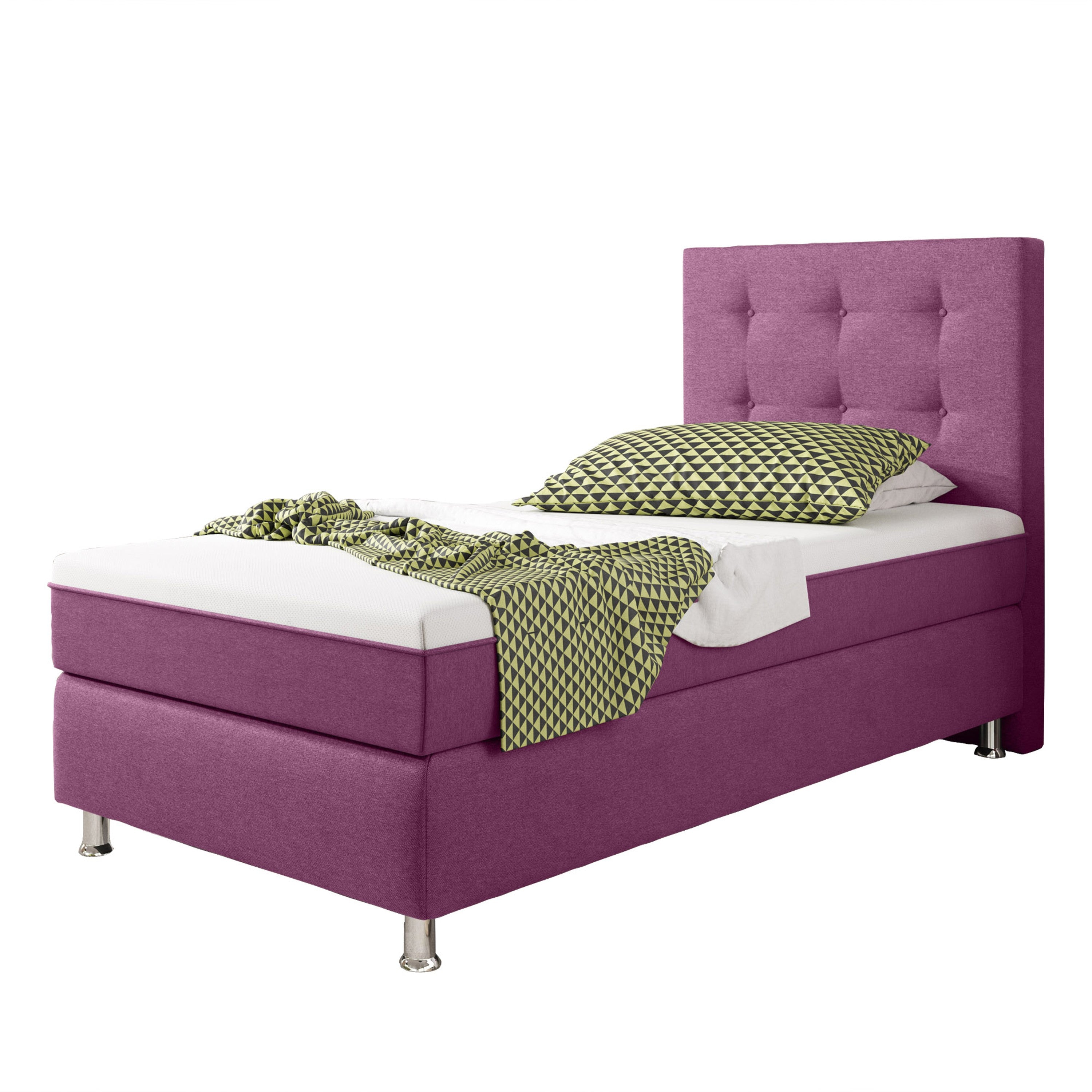 Boxspringbett KN0024 90x200 cm Webstoff Pink mit Topper-Optik - Interbed
