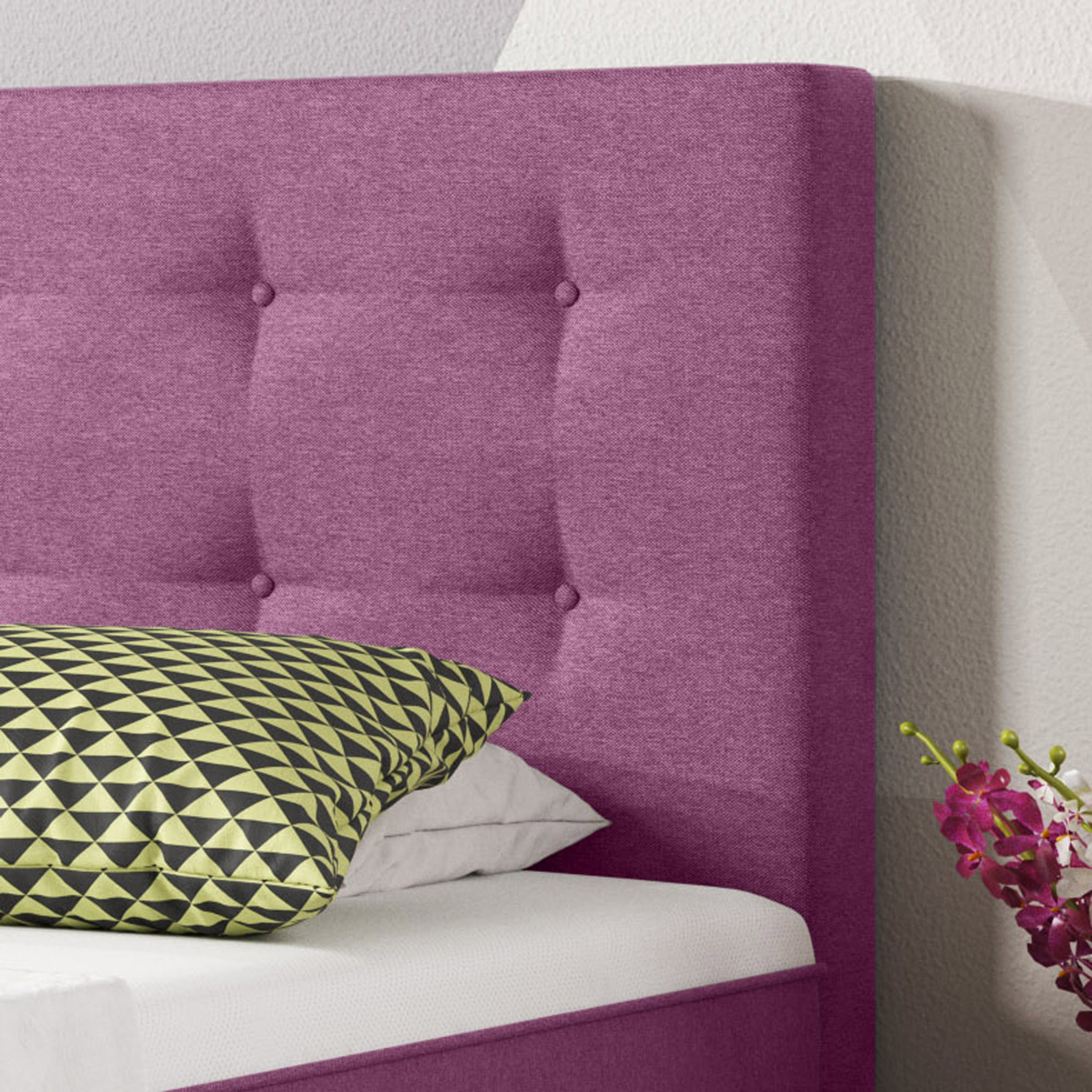 Boxspringbett Köln Plus 90x200 cm Webstoff Pink mit Topper-Optik
