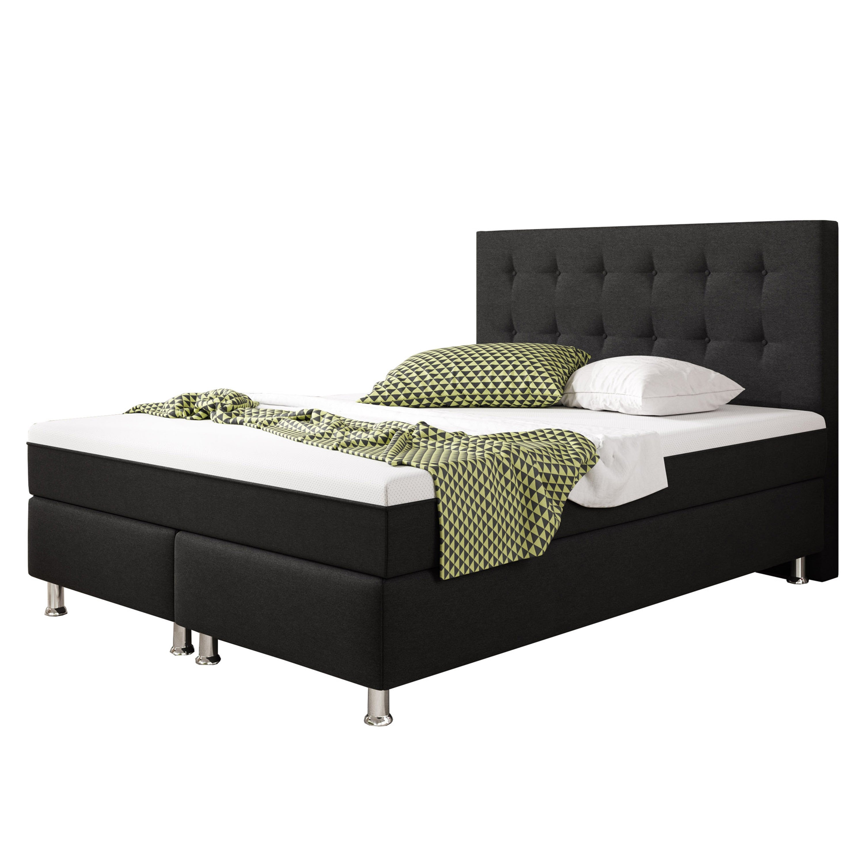 Boxspringbett Köln Plus mit integriertem Topper 140x200 Webstoff Schwarz - Interbed