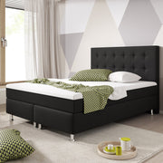 Boxspringbett KN0018 140x200 cm Webstoff Schwarz mit Topper-Optik - Interbed