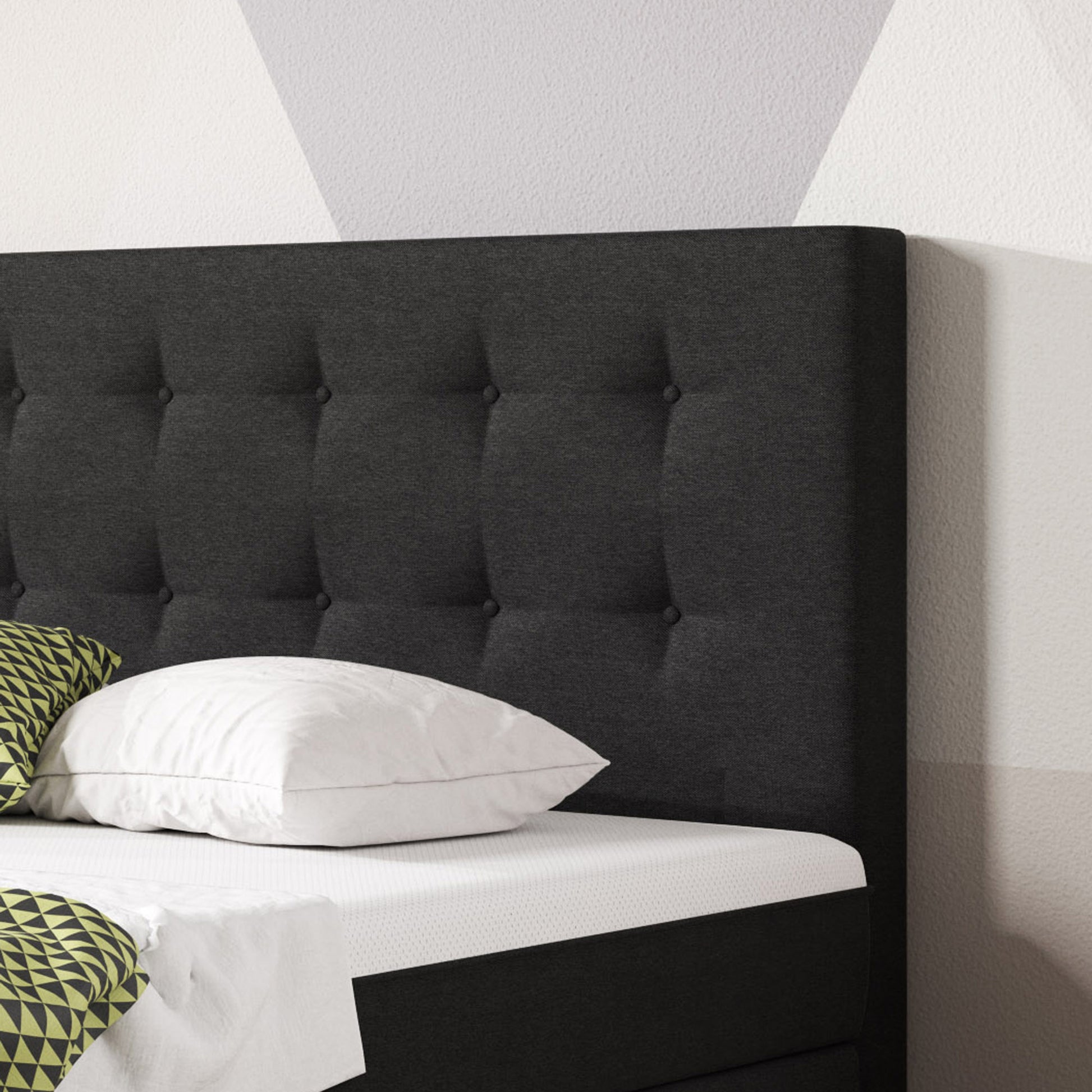 Boxspringbett KN0018 140x200 cm Webstoff Schwarz mit Topper-Optik - Interbed