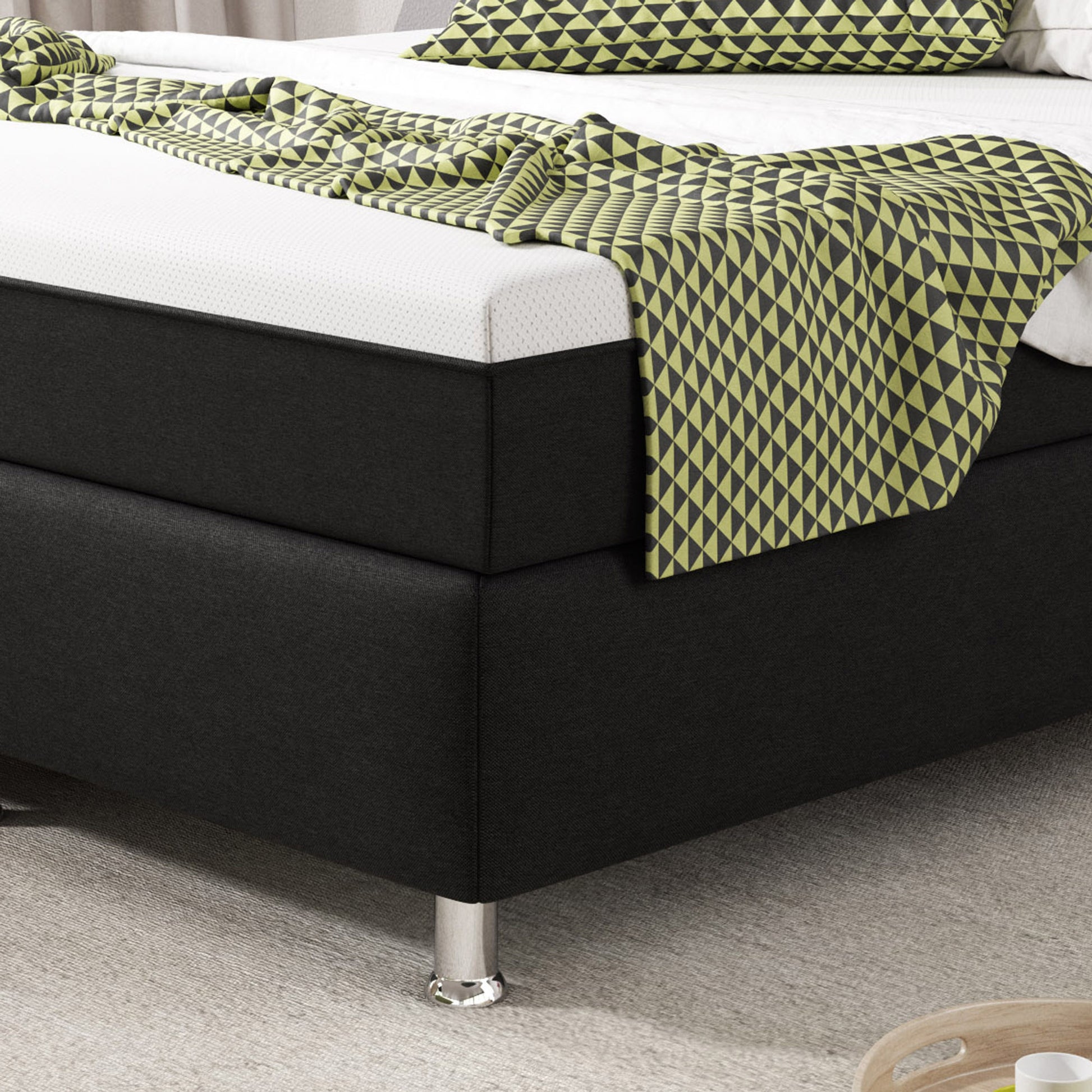 Boxspringbett KN0018 140x200 cm Webstoff Schwarz mit Topper-Optik - Interbed
