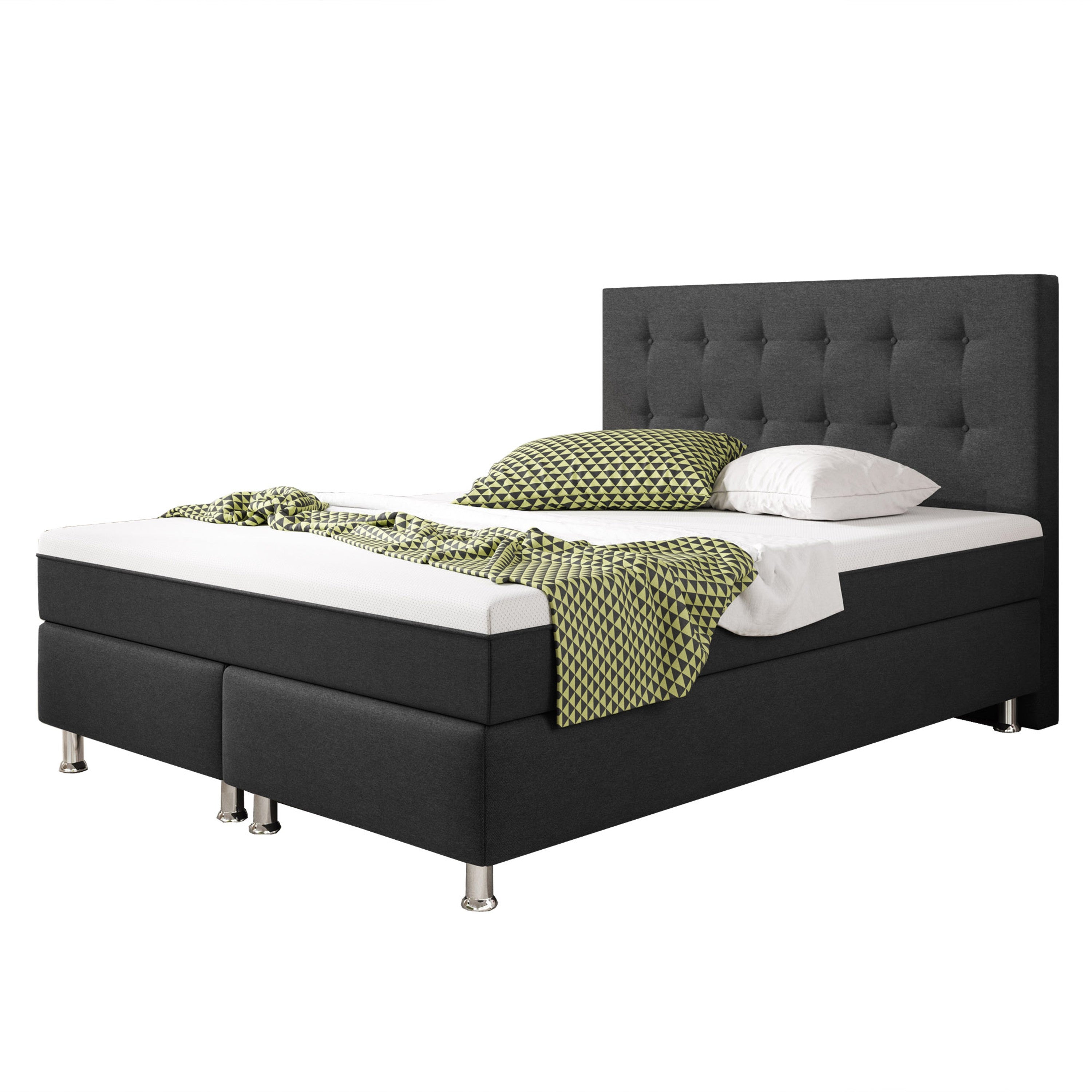 Boxspringbett KN0025 140x200 cm Webstoff Anthrazit mit Topper-Optik - Interbed