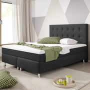 Boxspringbett KN0025 140x200 cm Webstoff Anthrazit mit Topper-Optik - Interbed