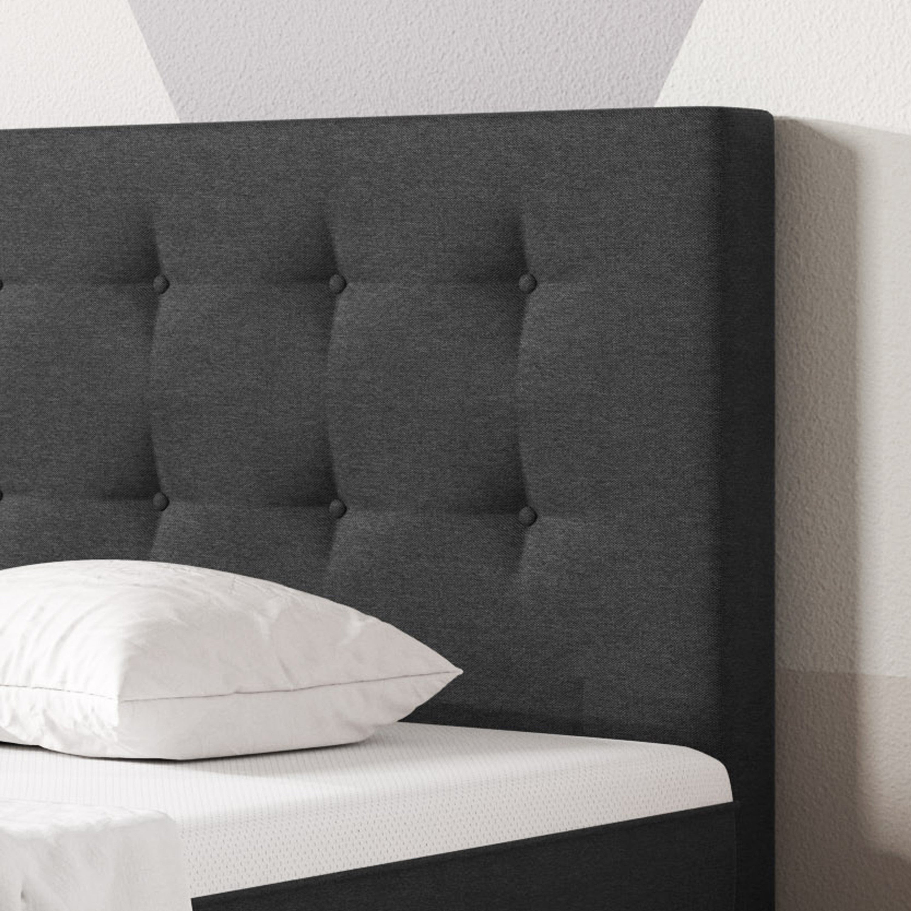 Boxspringbett KN0025 140x200 cm Webstoff Anthrazit mit Topper-Optik - Interbed