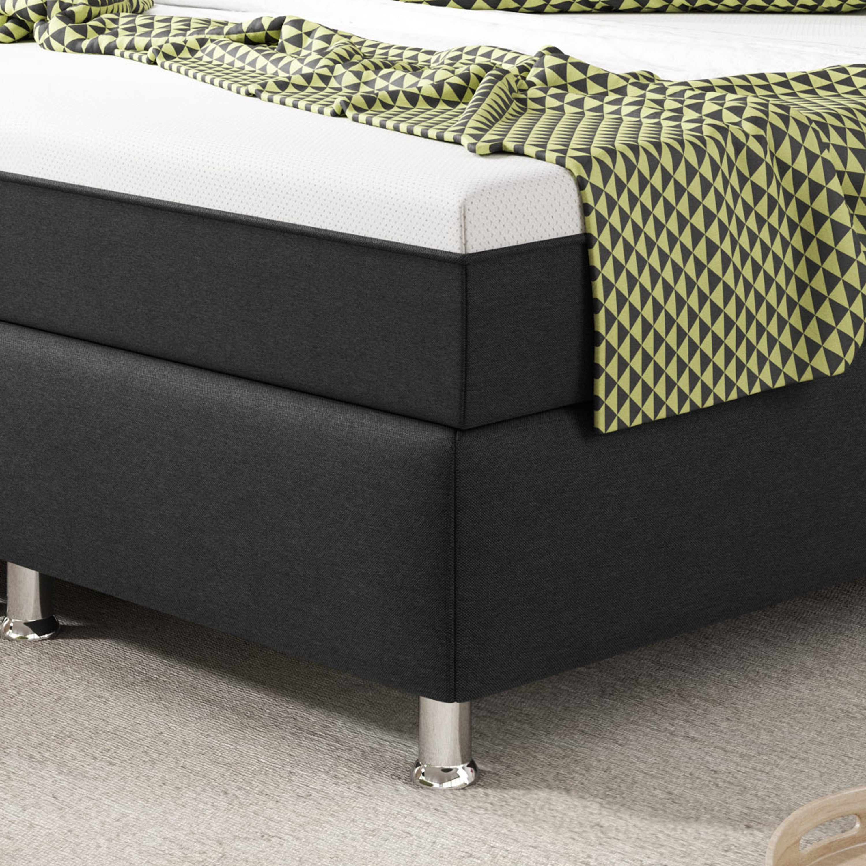 Boxspringbett KN0025 140x200 cm Webstoff Anthrazit mit Topper-Optik - Interbed
