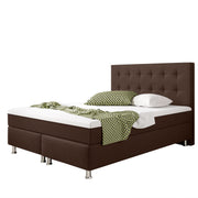 Boxspringbett KN0026 140x200 cm Webstoff Braun mit Topper-Optik - Interbed