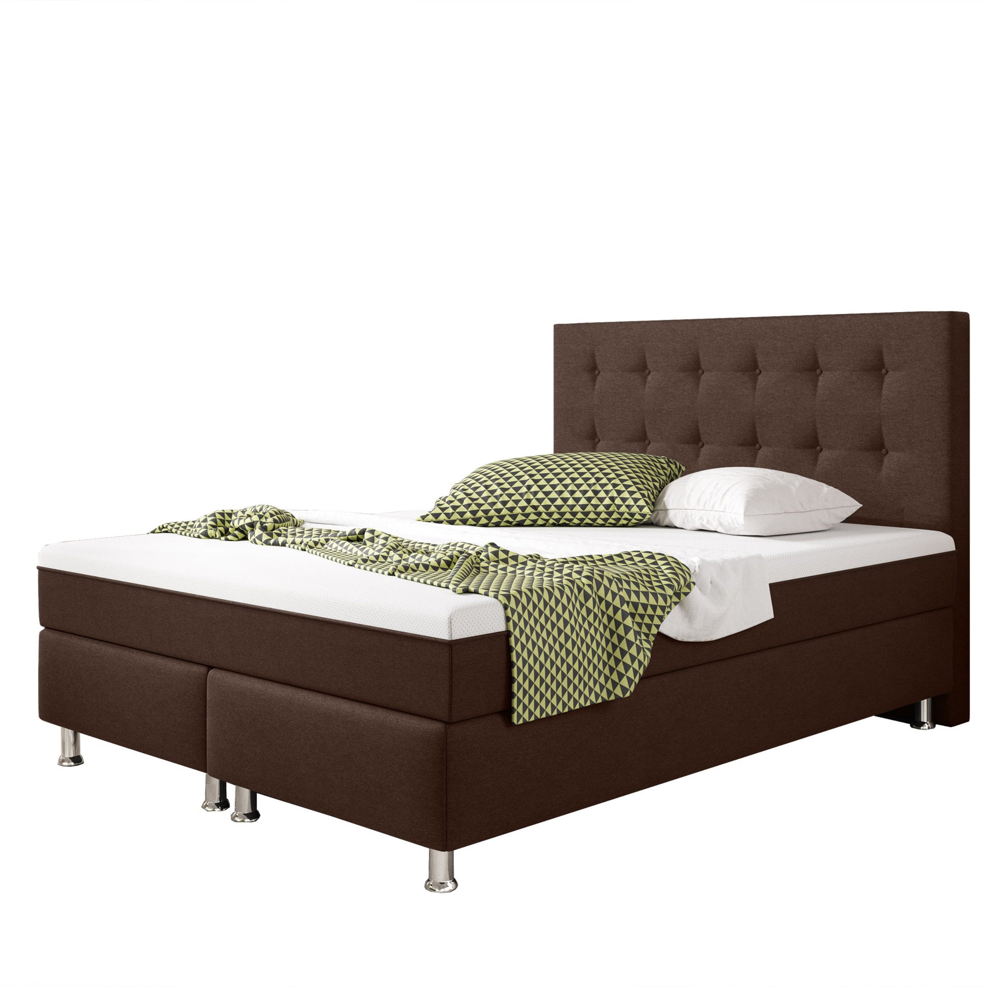 Boxspringbett KN0026 140x200 cm Webstoff Braun mit Topper-Optik - Interbed