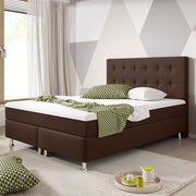 Boxspringbett Köln Plus 140x200 cm Webstoff Braun mit Topper-Optik - Interbed