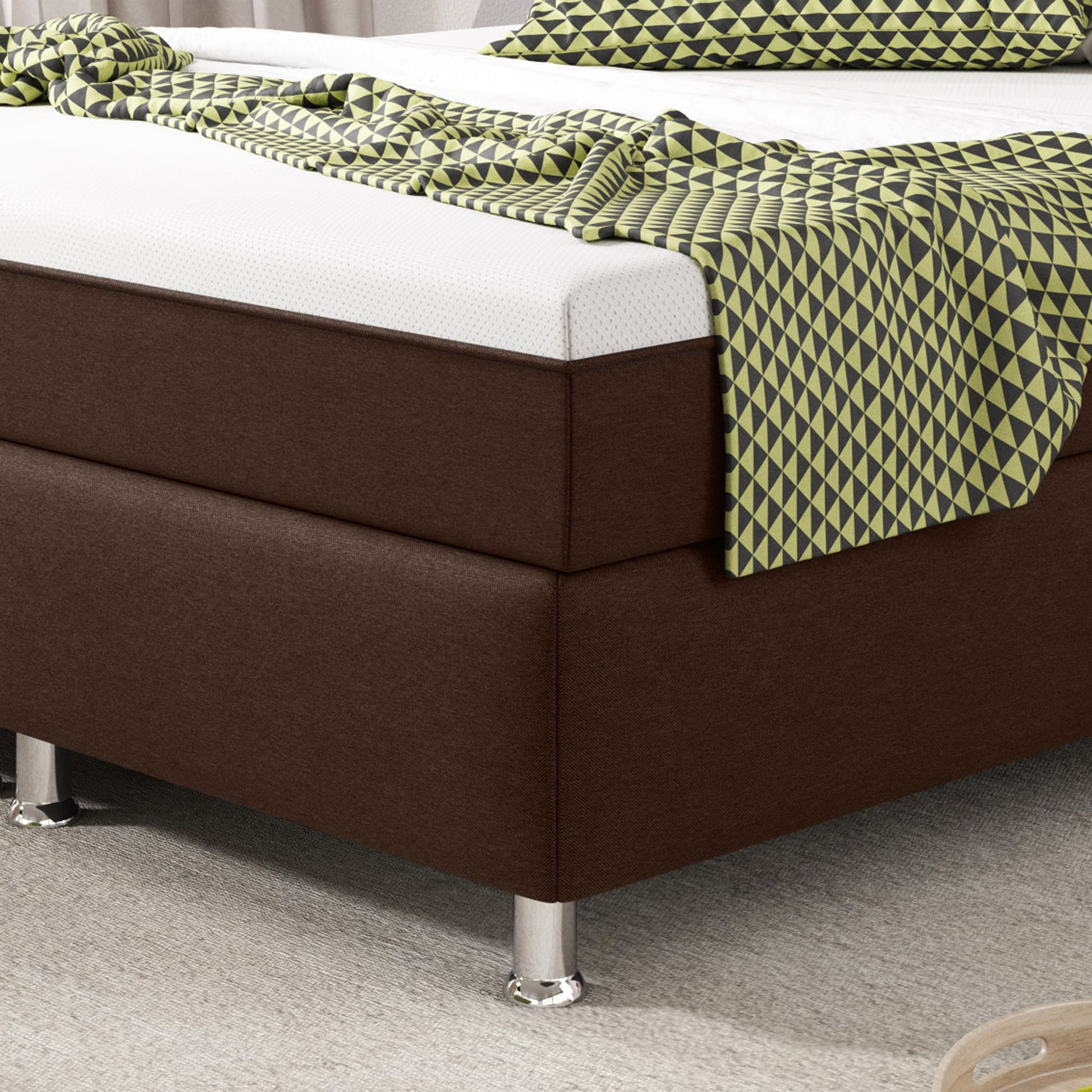 Boxspringbett KN0026 140x200 cm Webstoff Braun mit Topper-Optik - Interbed