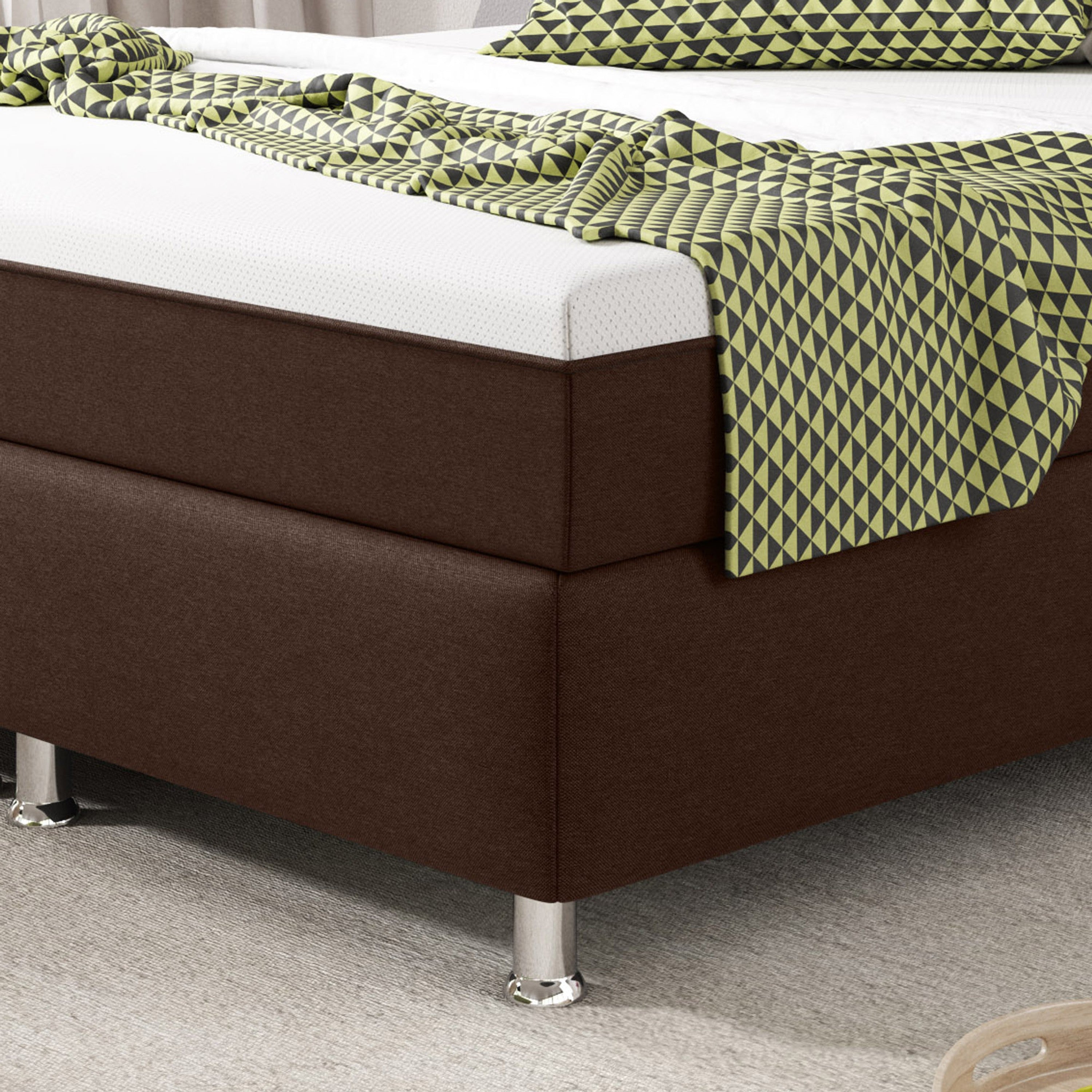 Boxspringbett KN0026 140x200 cm Webstoff Braun mit Topper-Optik - Interbed