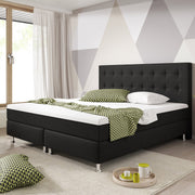 Boxspringbett Köln Plus 180x200 cm Webstoff Schwarz mit Topper-Optik - Interbed