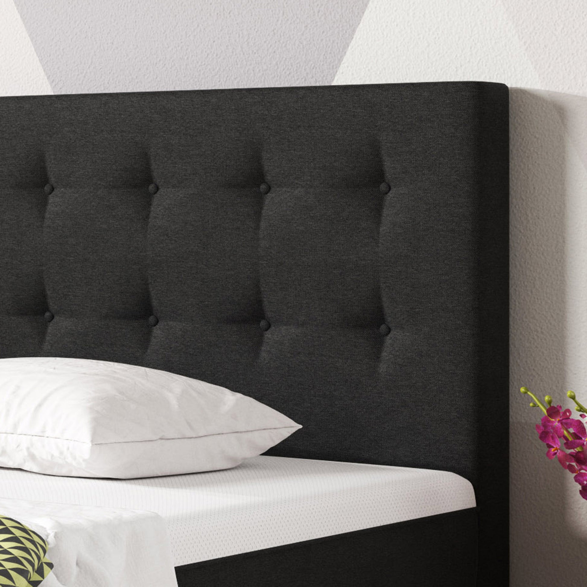Boxspringbett KN0016 180x200 cm Webstoff Schwarz mit Topper-Optik - Interbed
