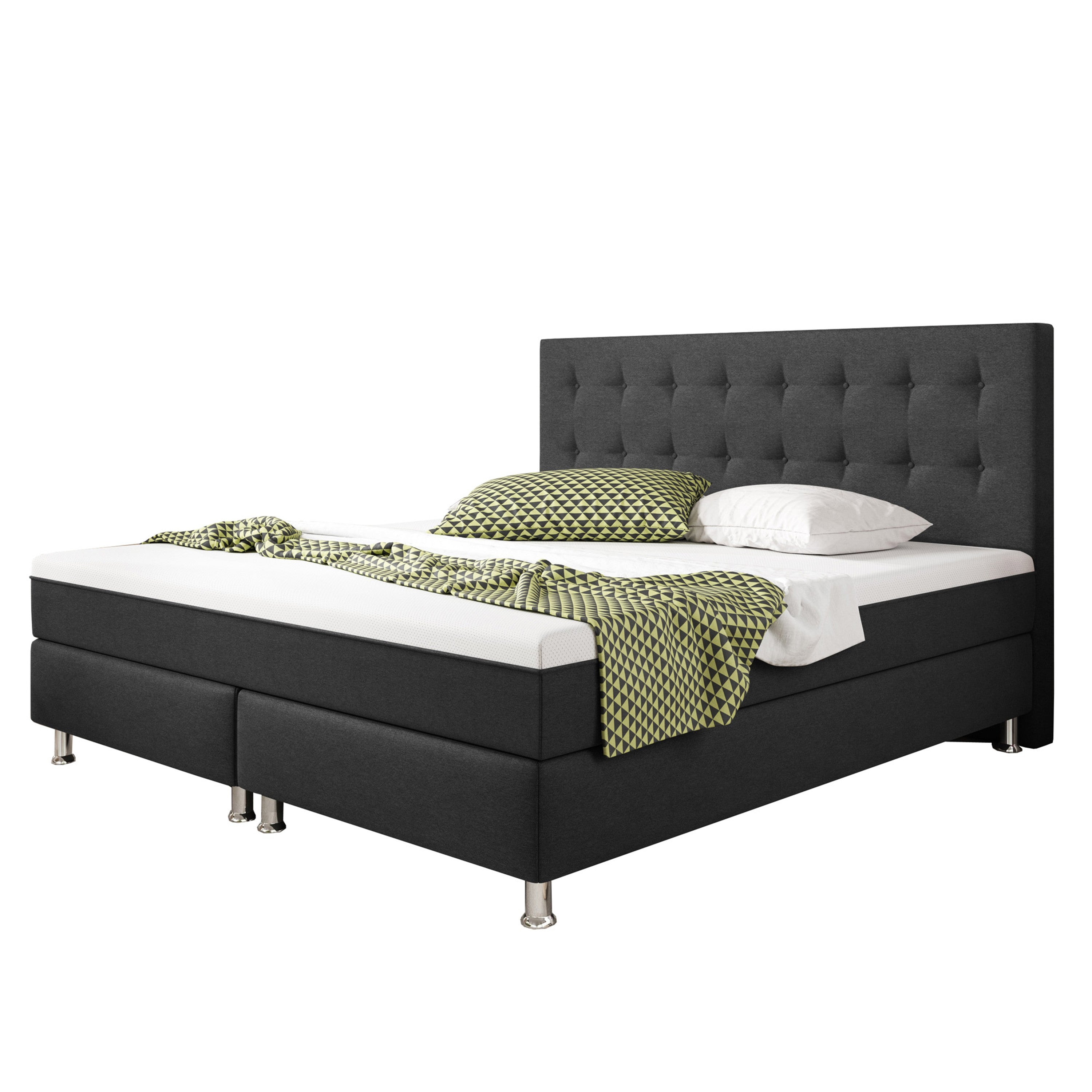 Boxspringbett KN0015 180x200 cm Webstoff Anthrazit mit Topper-Optik - Interbed