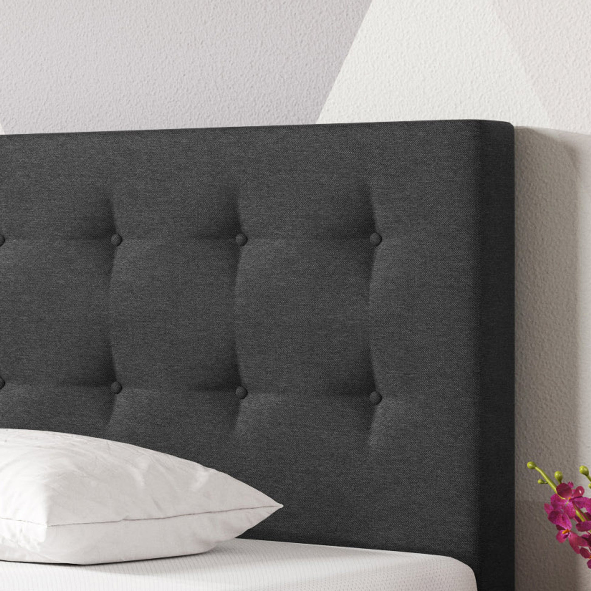 Boxspringbett KN0015 180x200 cm Webstoff Anthrazit mit Topper-Optik - Interbed