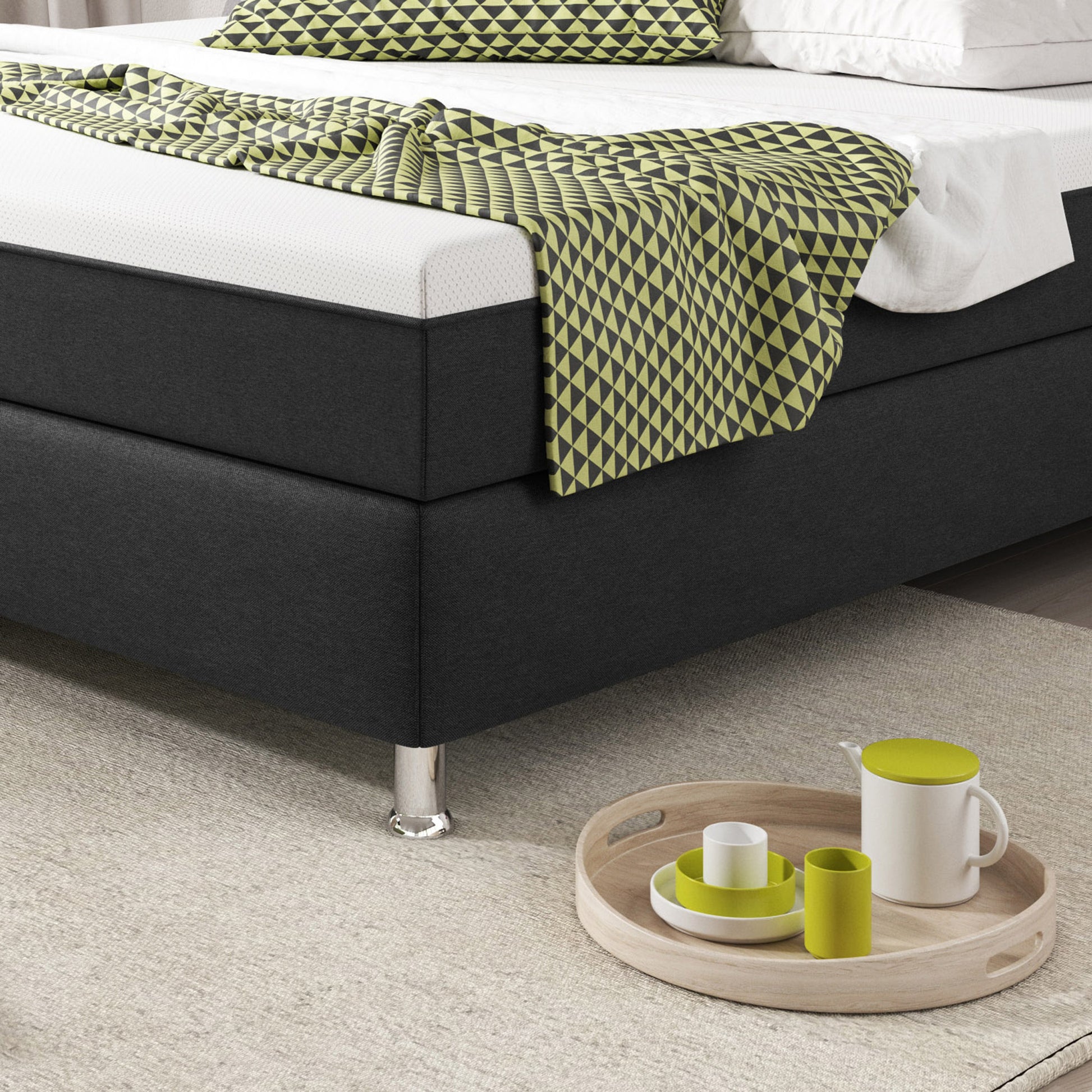 Boxspringbett KN0015 180x200 cm Webstoff Anthrazit mit Topper-Optik - Interbed