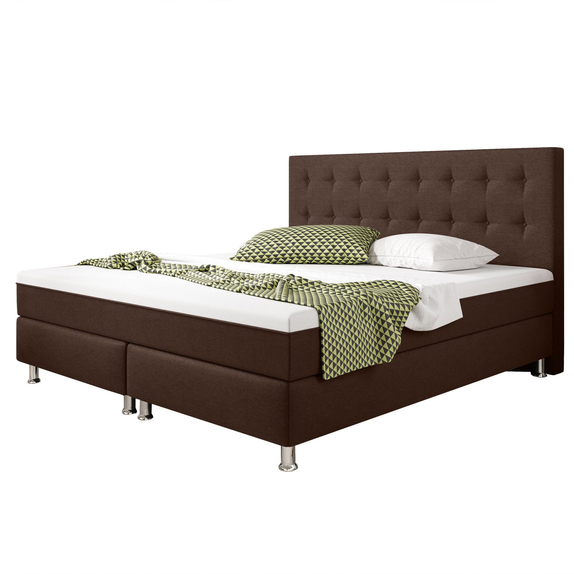 Boxspringbett KN0014 180x200 cm Webstoff Braun mit Topper-Optik - Interbed