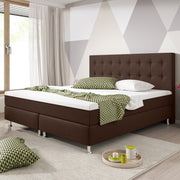 Boxspringbett Köln Plus 180x200 cm Webstoff Braun mit Topper-Optik - Interbed
