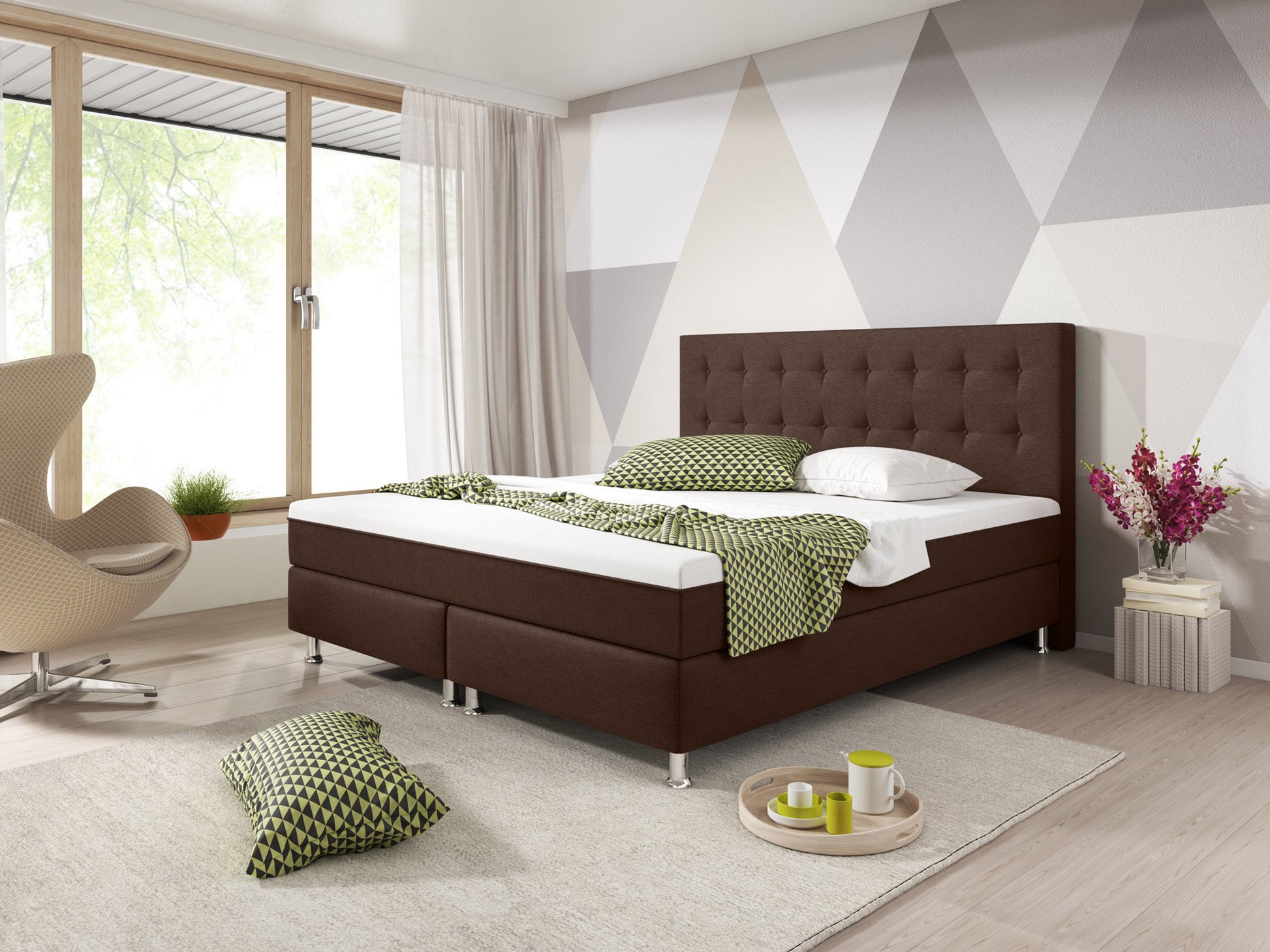 Boxspringbett KN0014 180x200 cm Webstoff Braun mit Topper-Optik - Interbed