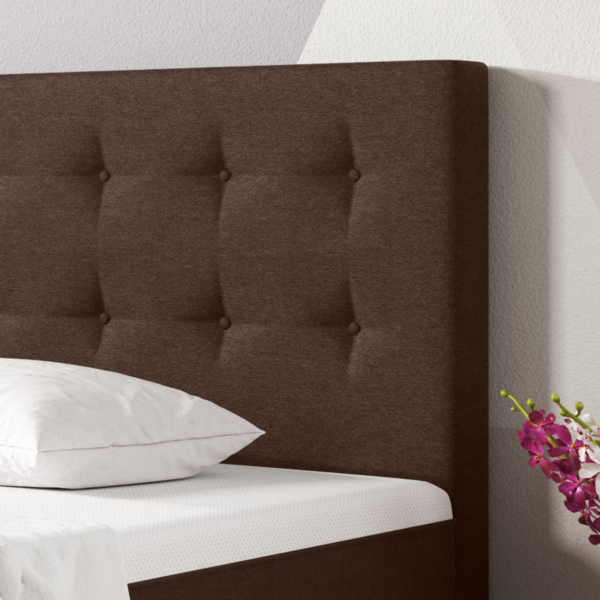 Boxspringbett KN0014 180x200 cm Webstoff Braun mit Topper-Optik - Interbed