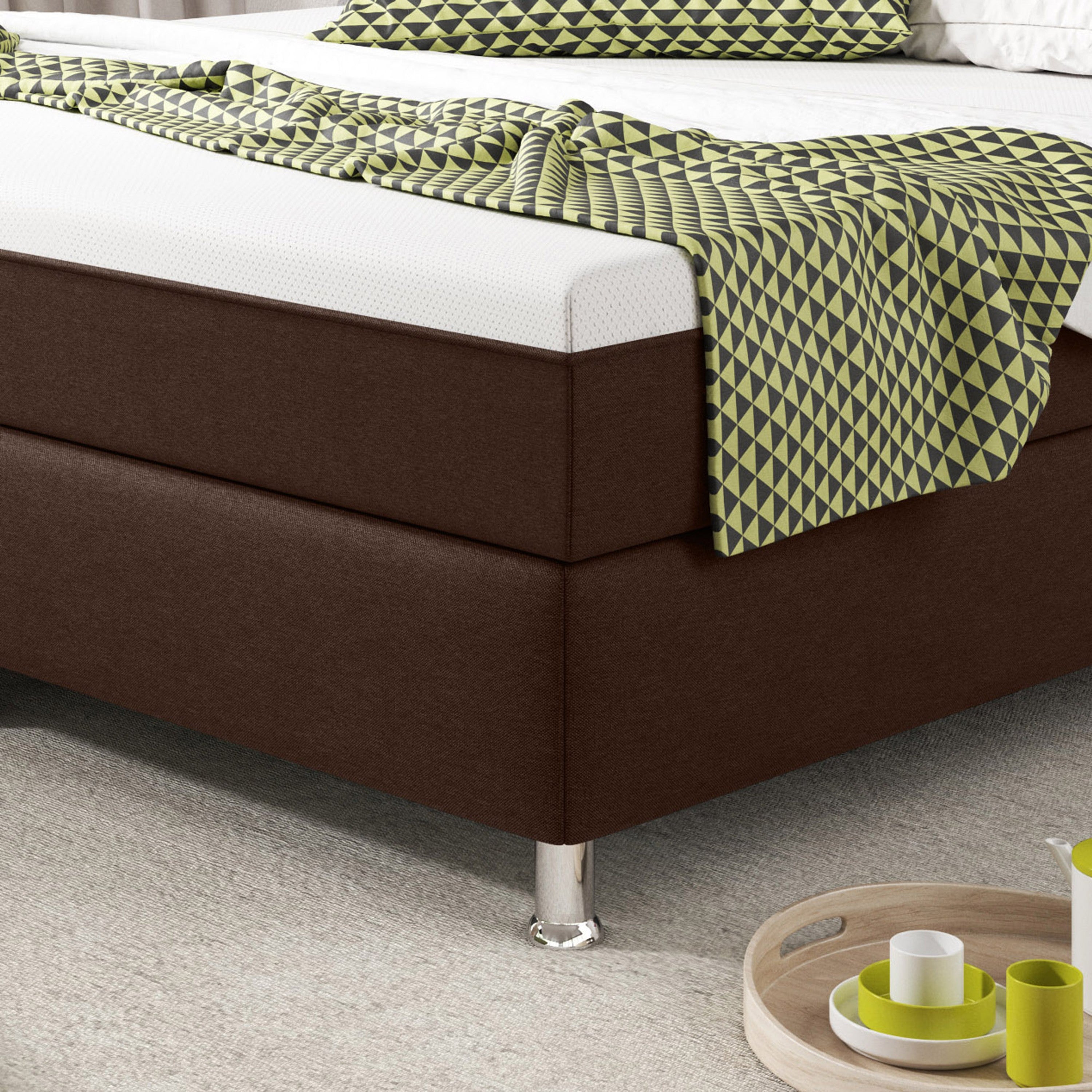 Boxspringbett KN0014 180x200 cm Webstoff Braun mit Topper-Optik - Interbed