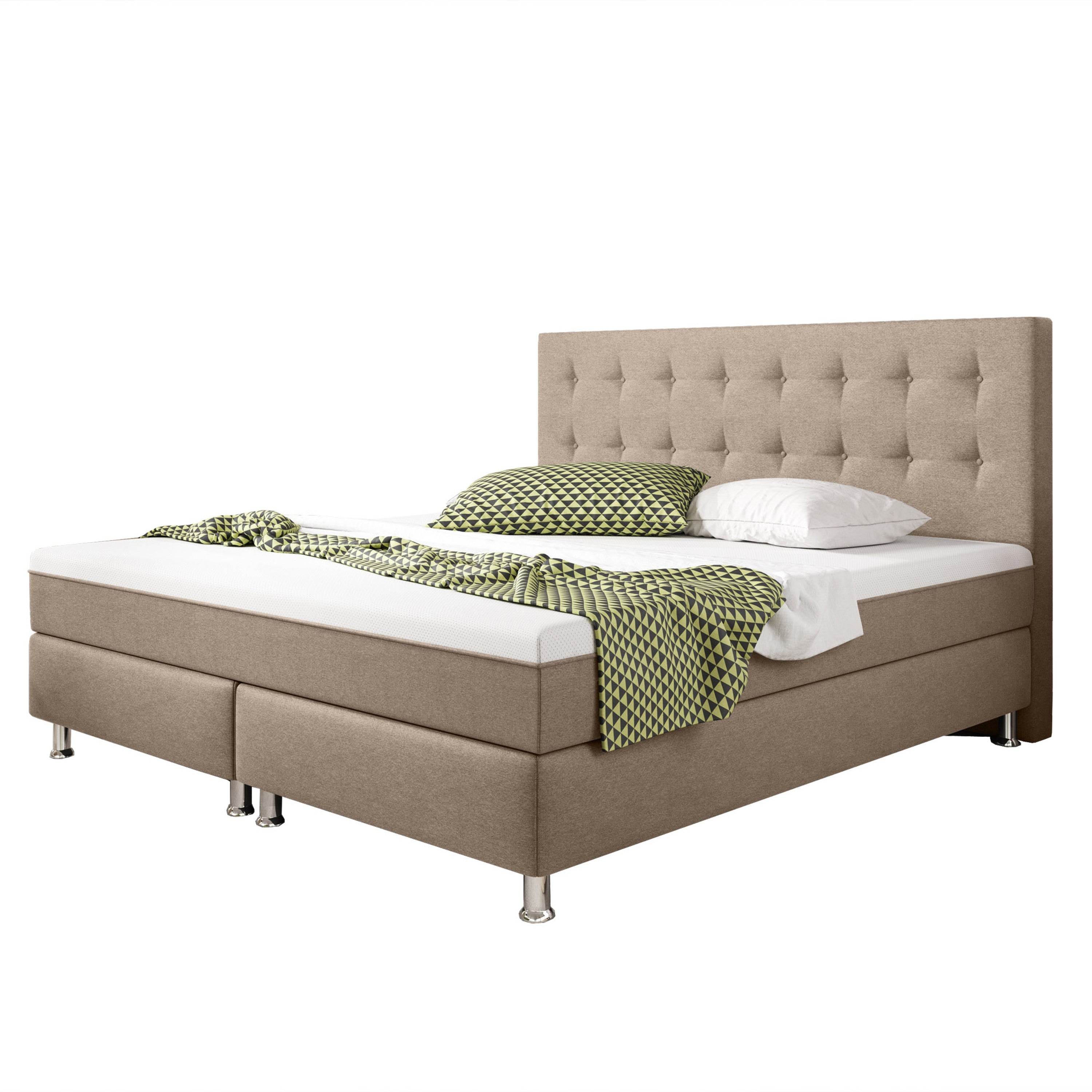 Boxspringbett Köln Plus mit integriertem Topper 180x200 Webstoff Muddy - Interbed
