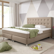 Boxspringbett Köln Plus 180x200 cm Webstoff Muddy mit Topper-Optik - Interbed